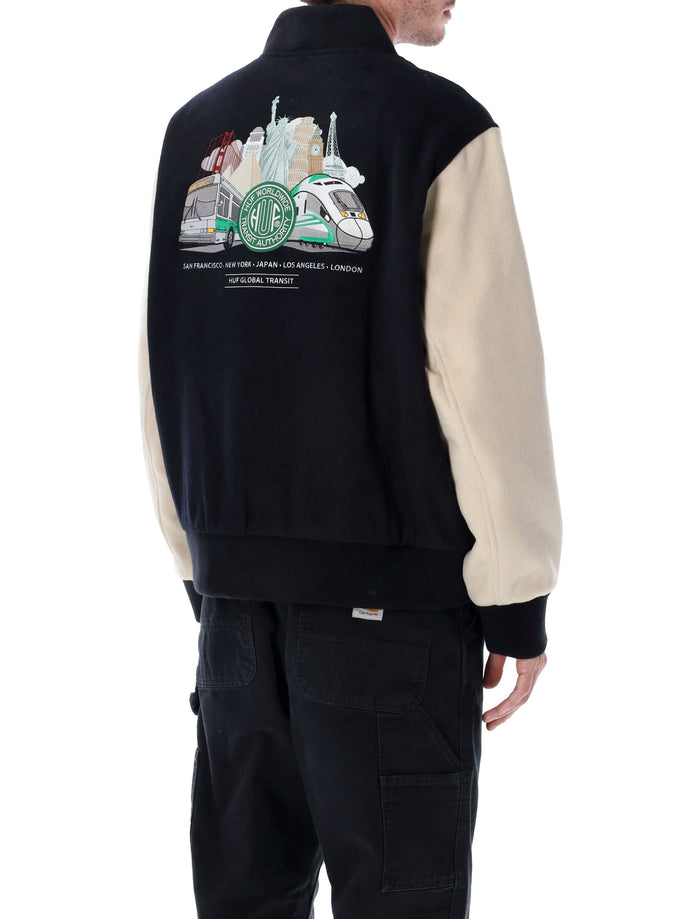 HUF Global Transit black wool varsity jacket Navy Polyester