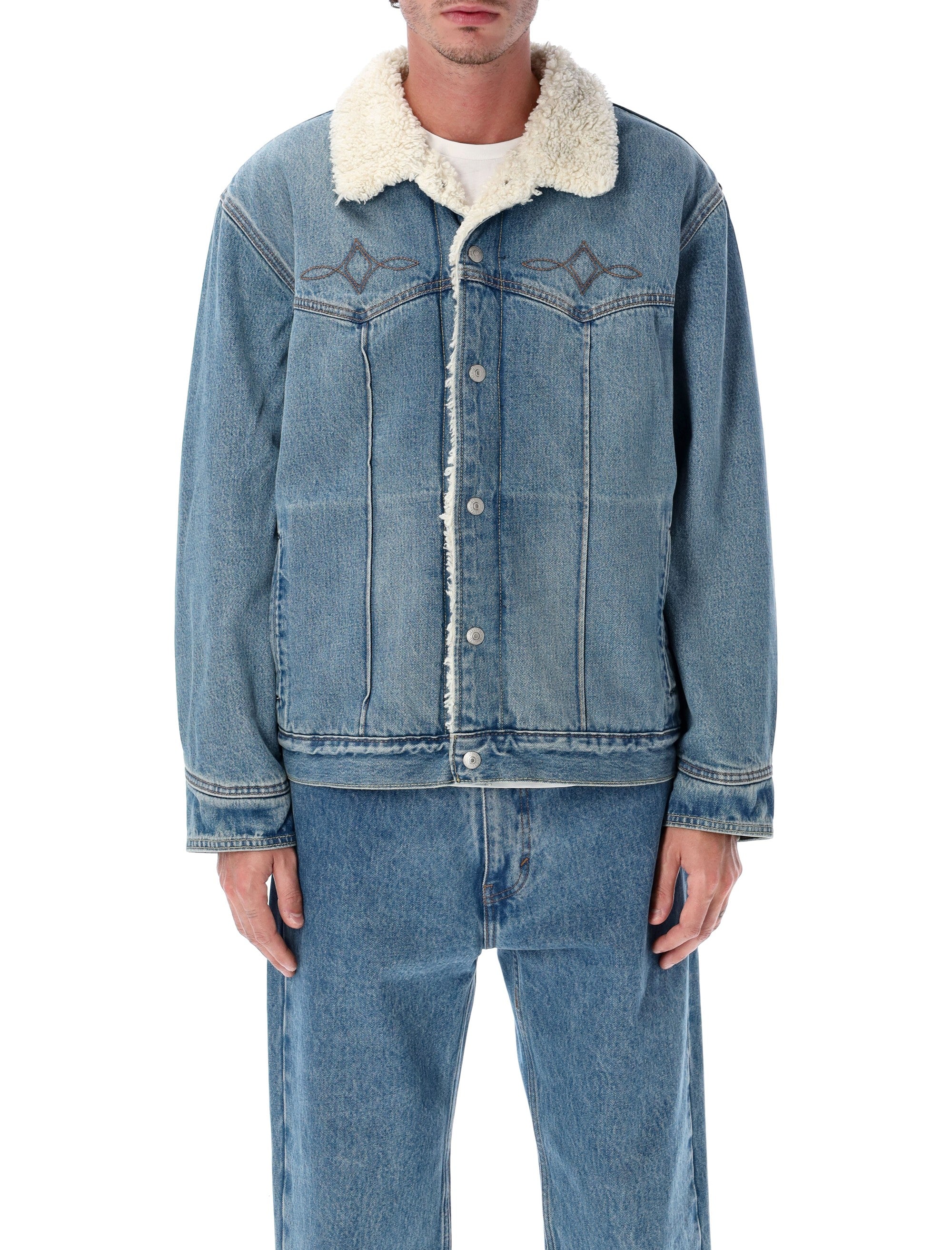 Levis Denim Western Sherpa Trucker Jacket Med Blue Cotton