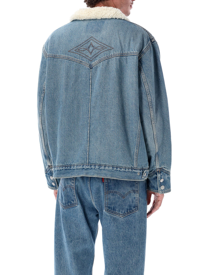 Levis Denim Western Sherpa Trucker Jacket Med Blue Cotton