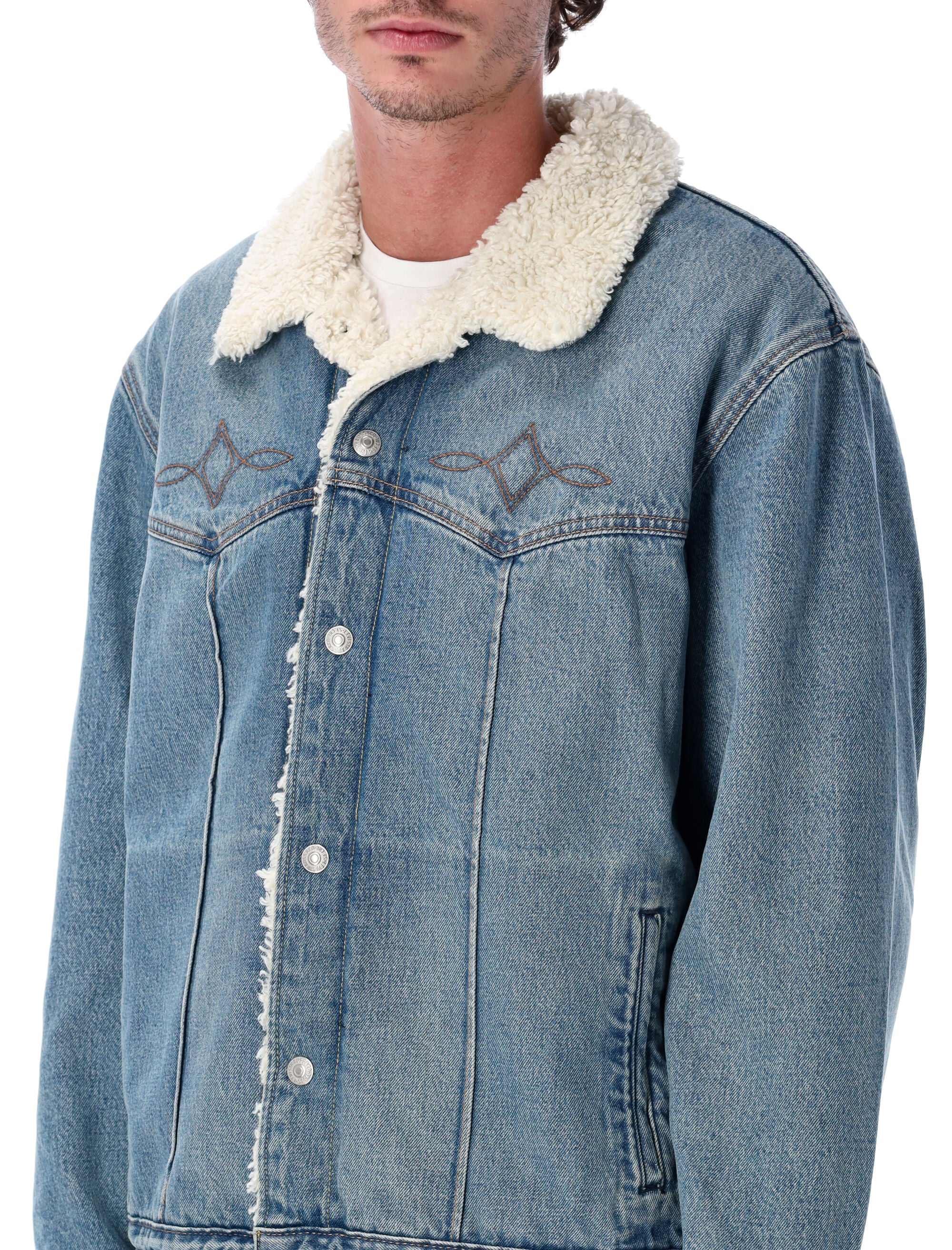 Levis Denim Western Sherpa Trucker Jacket Med Blue Cotton