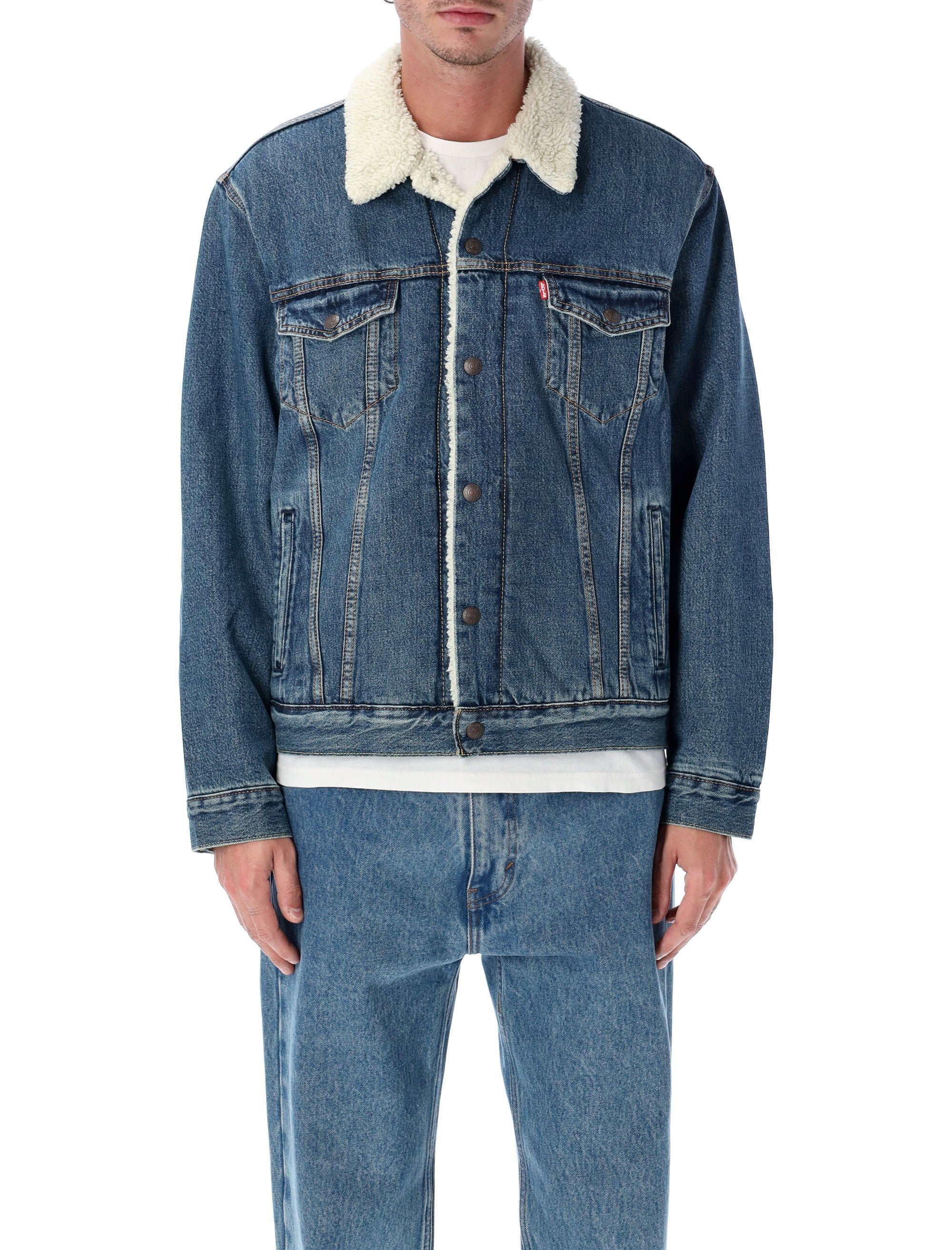 Levis Denim Type III Sherpa trucker Jacket Med Blue Cotton