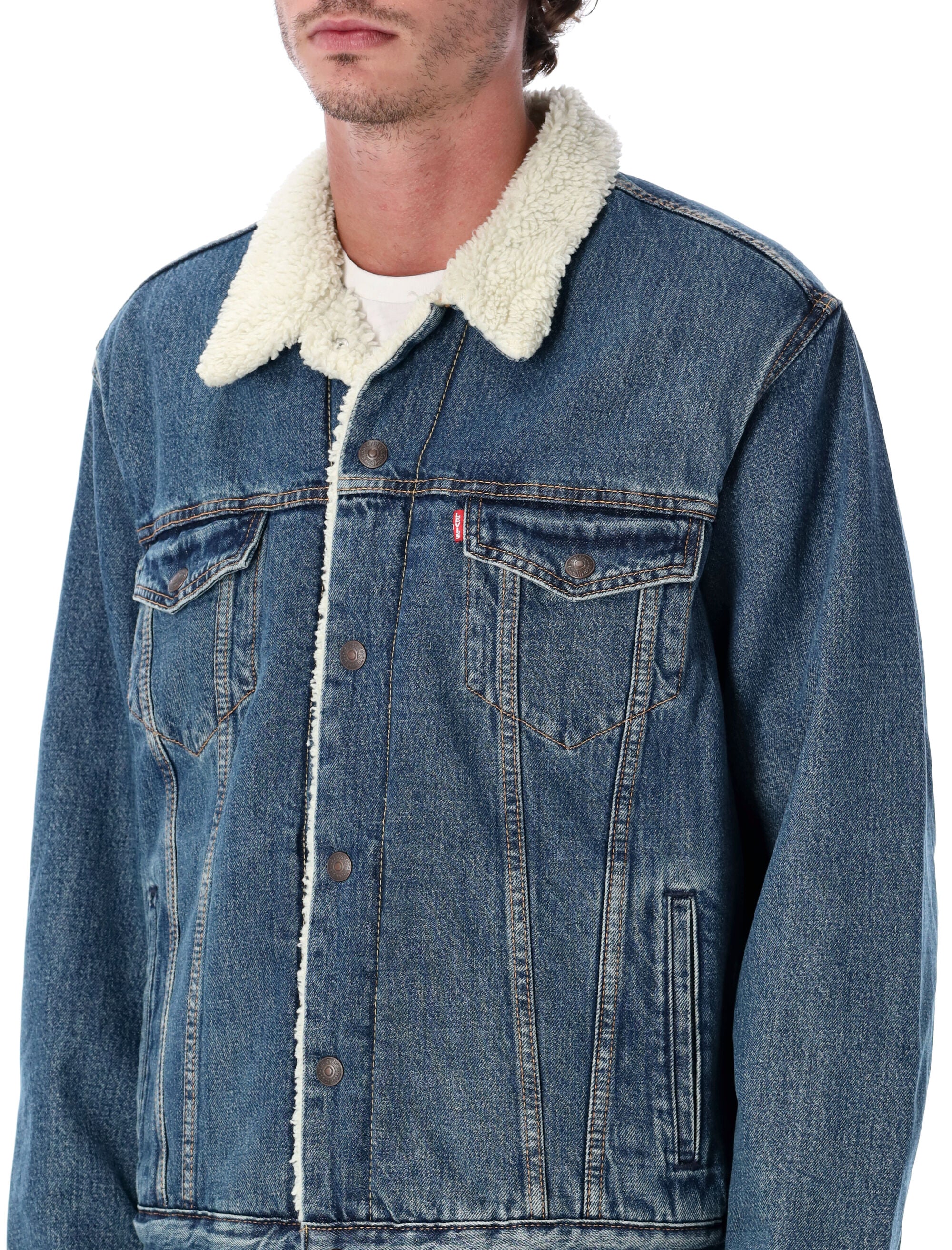 Levis Denim Type III Sherpa trucker Jacket Med Blue Cotton