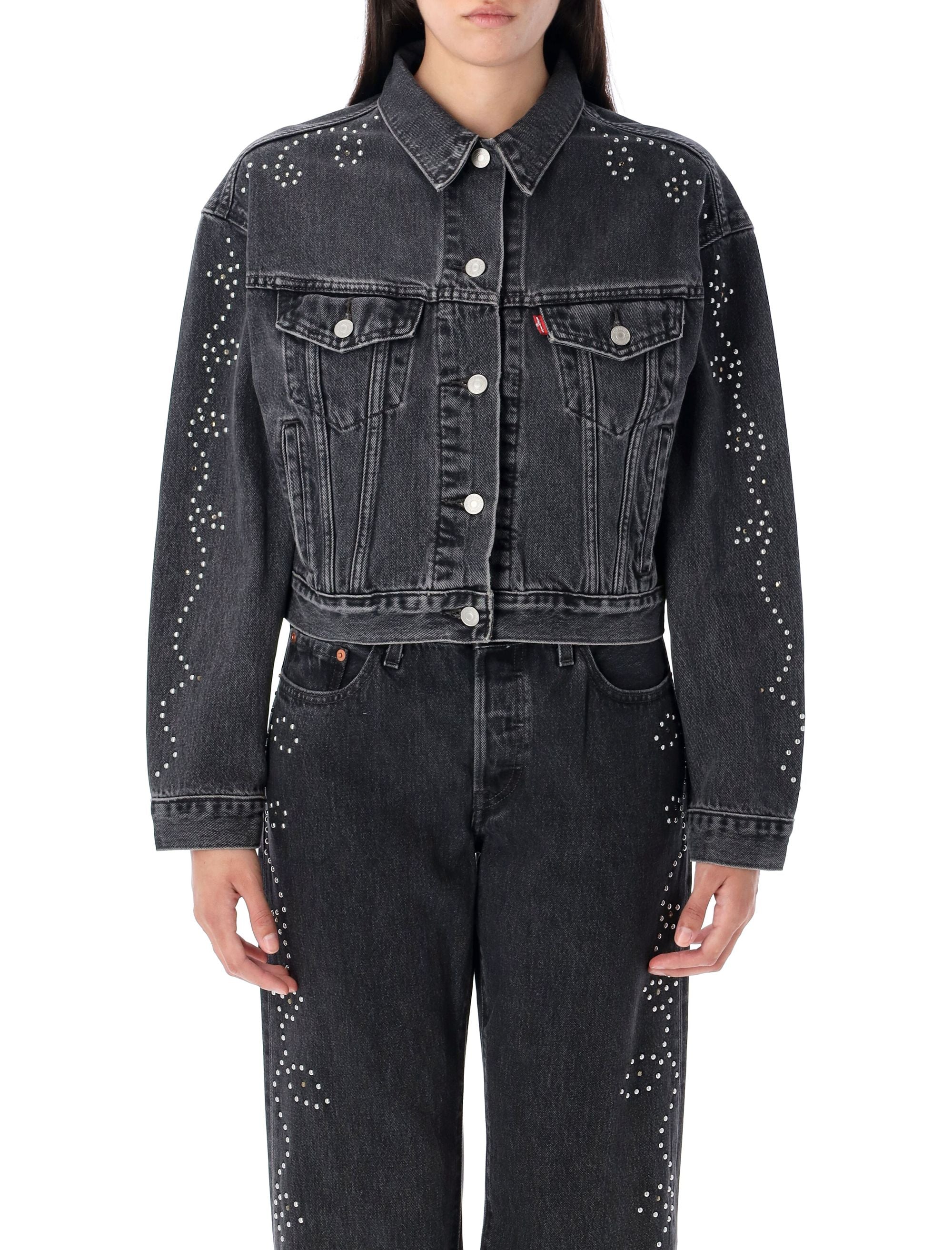 Shrunken 90s trucker denim jacket Black Cotton