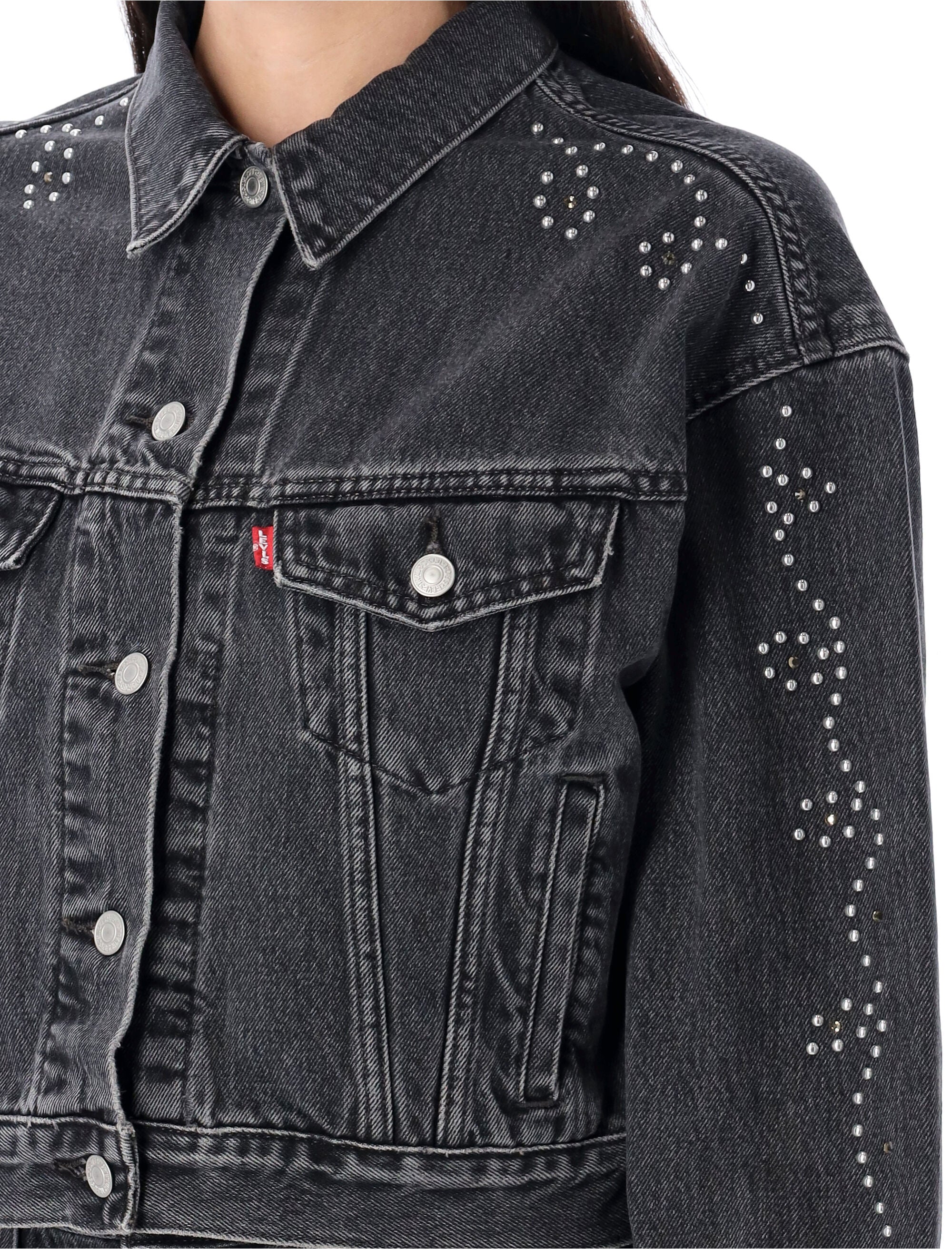 Shrunken 90s trucker denim jacket Black Cotton