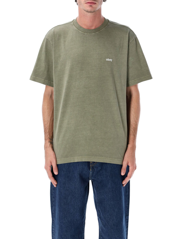 Obey Lowercase Pigment Dyed Cotton T-Shirt Deep Lichen Green