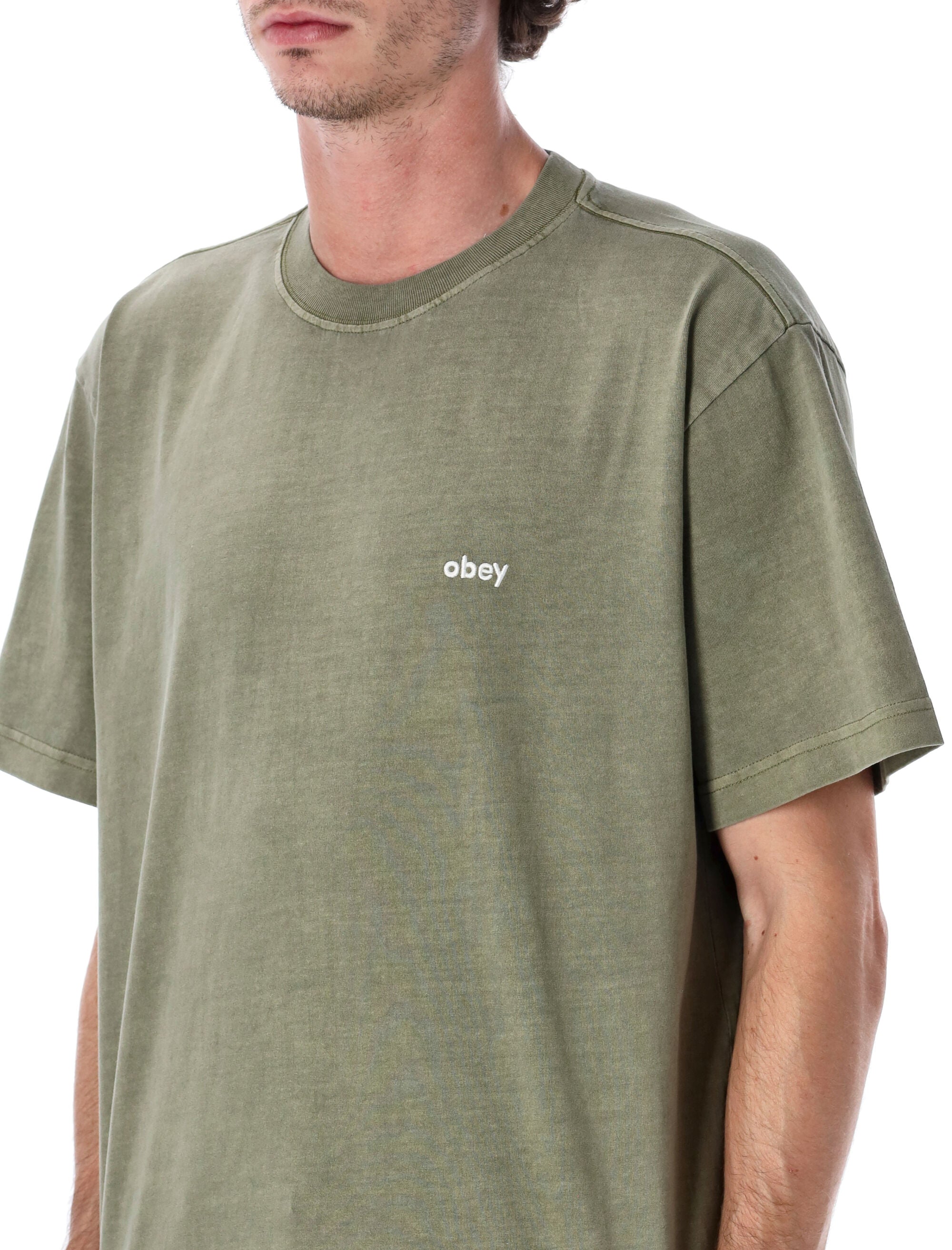 Obey Lowercase Pigment Dyed Cotton T-Shirt Deep Lichen Green