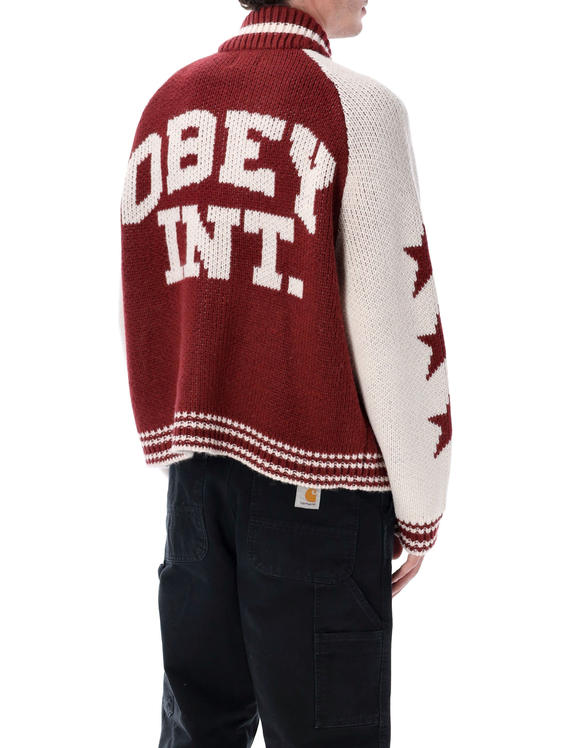 Obey Cowichan zip-up sweater Tawny Port Acrylic Cardigan