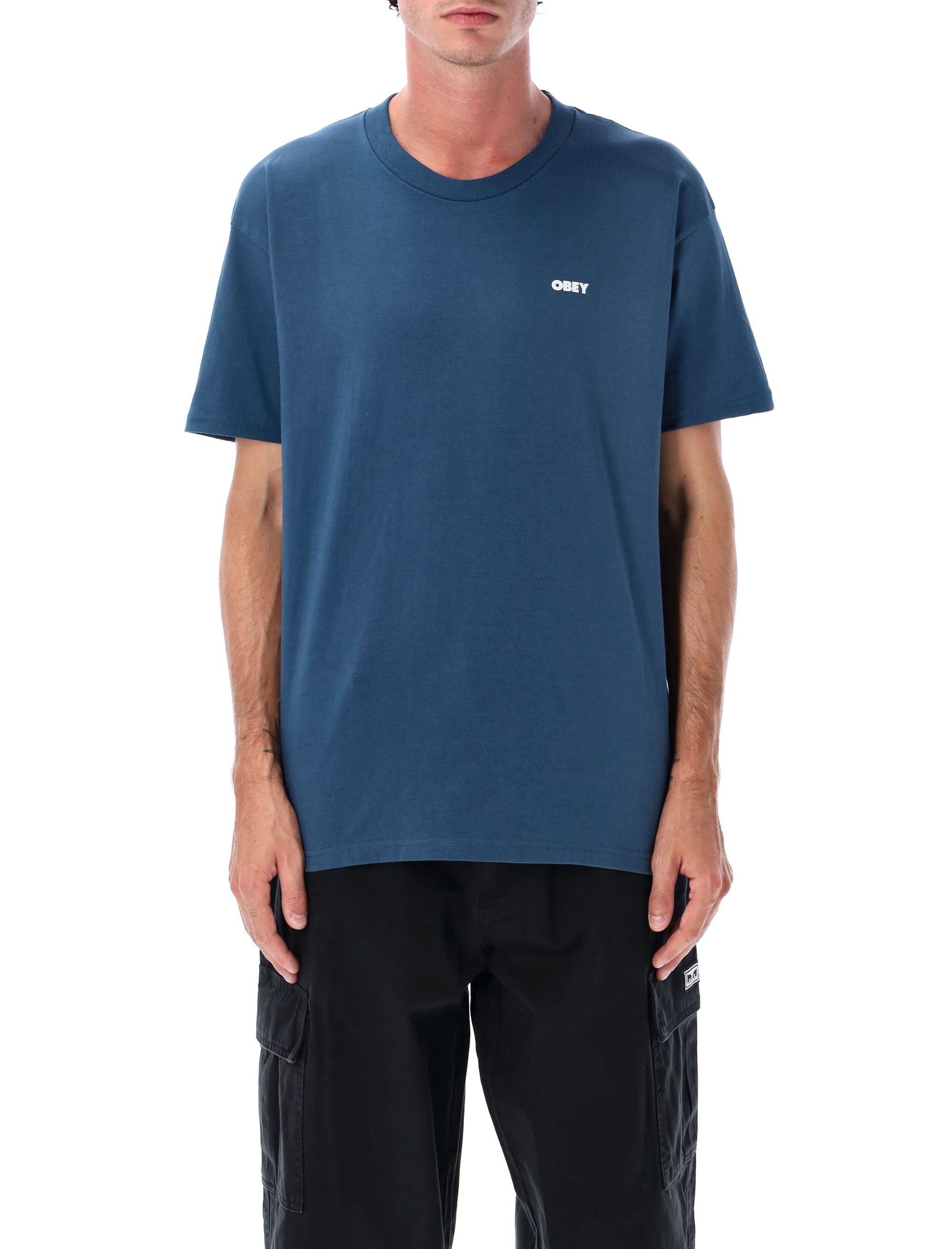 Obey World in Flames T-shirt Harbor Blue Cotton Tshirt