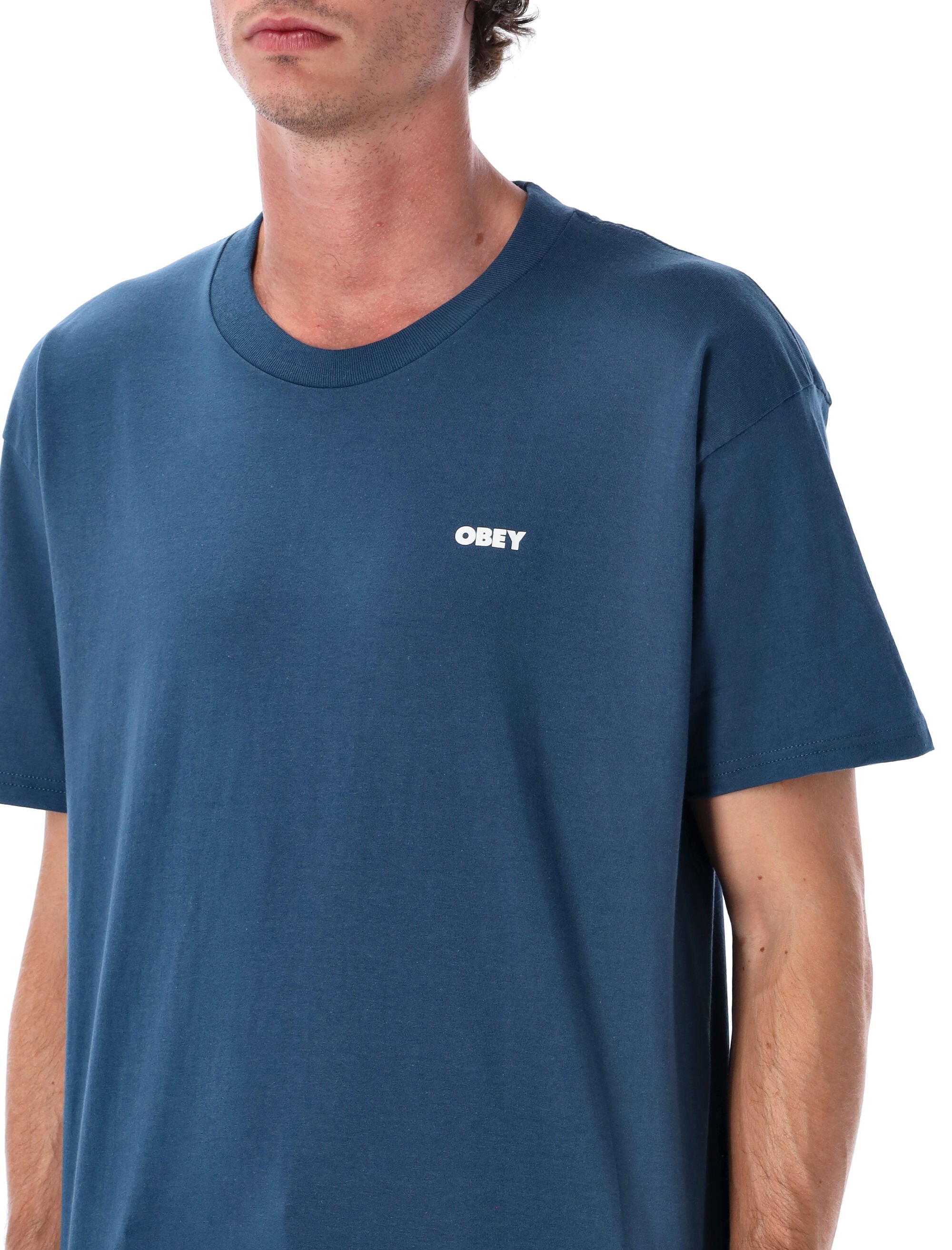 Obey World in Flames T-shirt Harbor Blue Cotton Tshirt