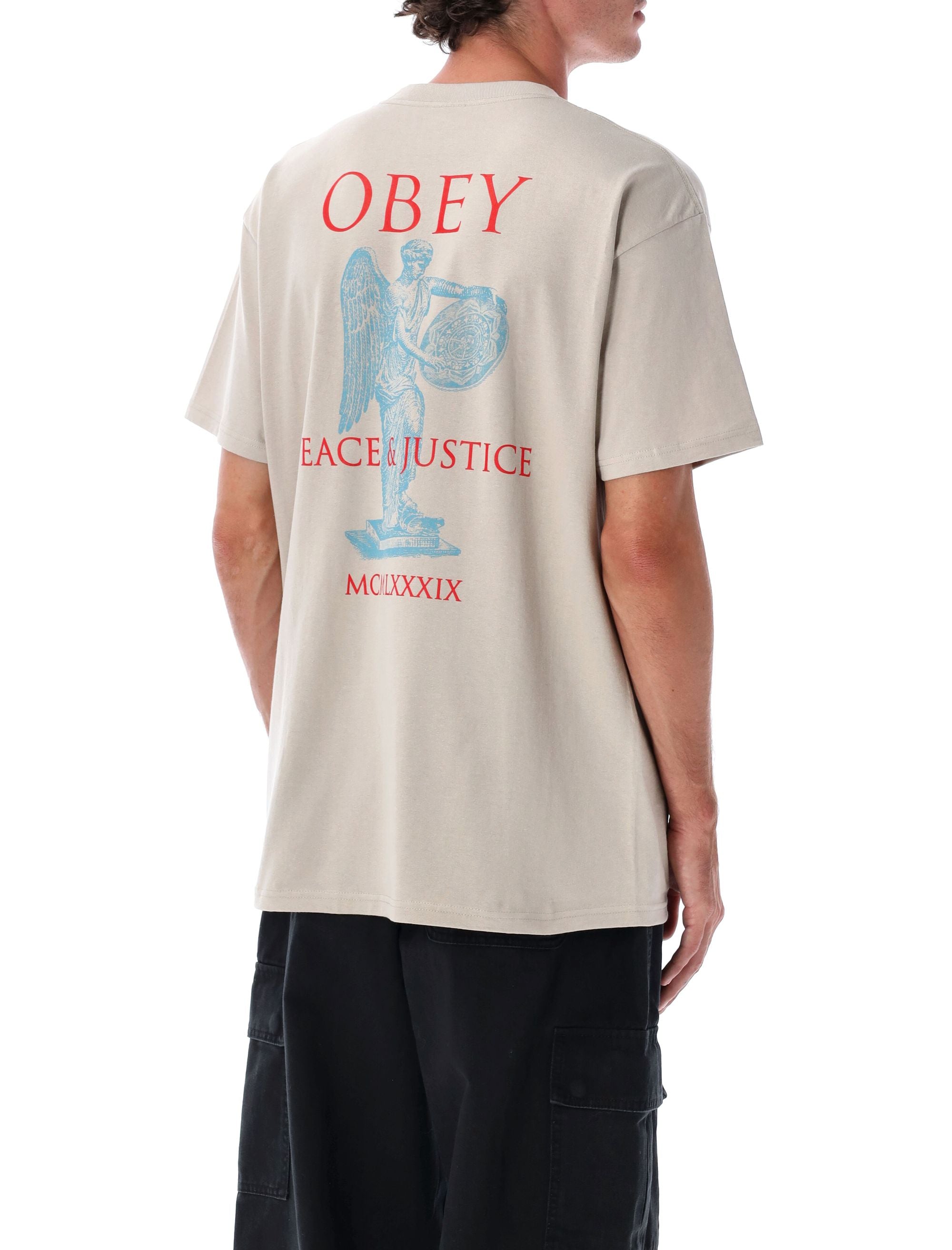 Obey Peace & Justice Cotton T-Shirt Silver Grey