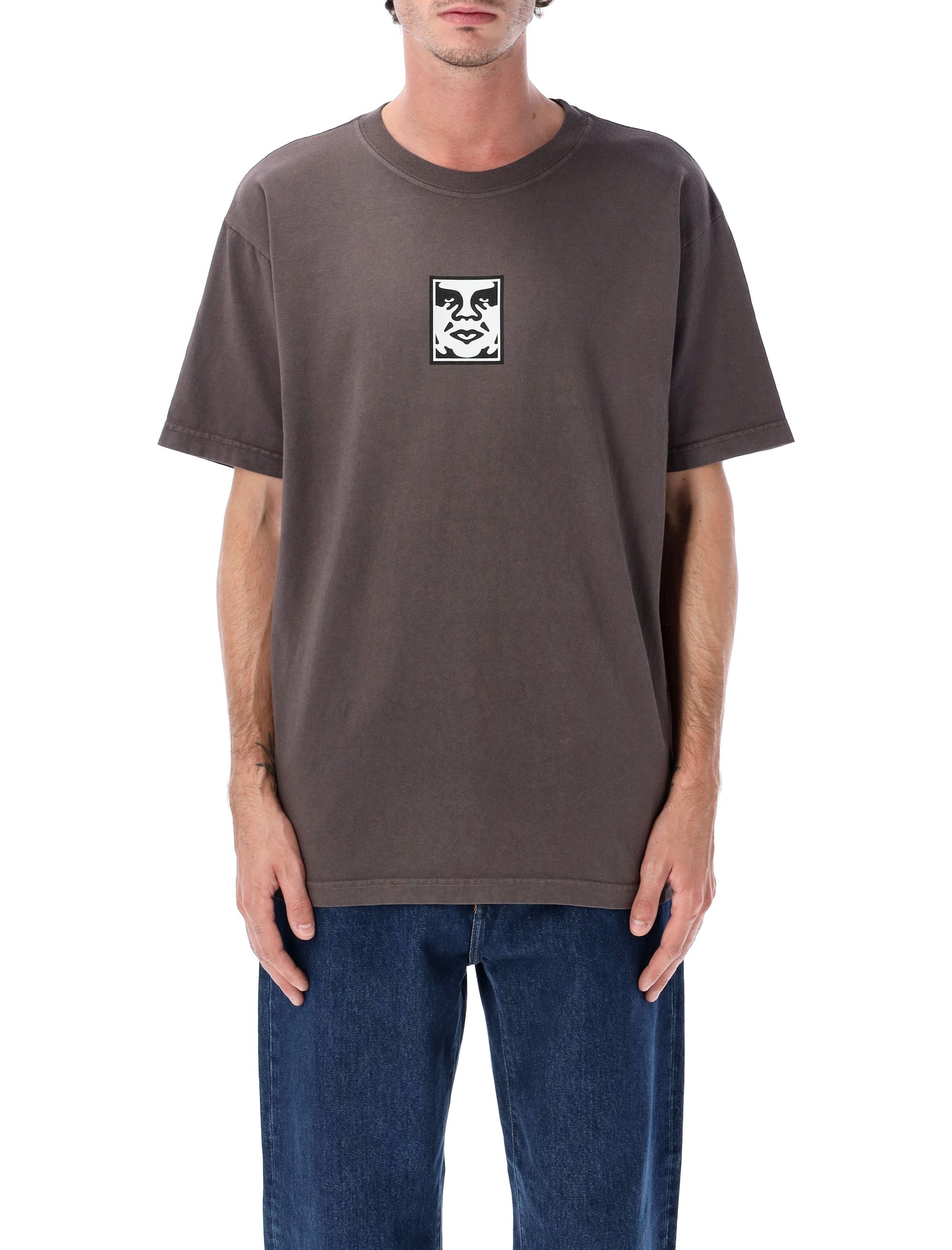 Obey Icon Face Pigment Dyed Heavyweight T-Shirt Dusty Black Cotton