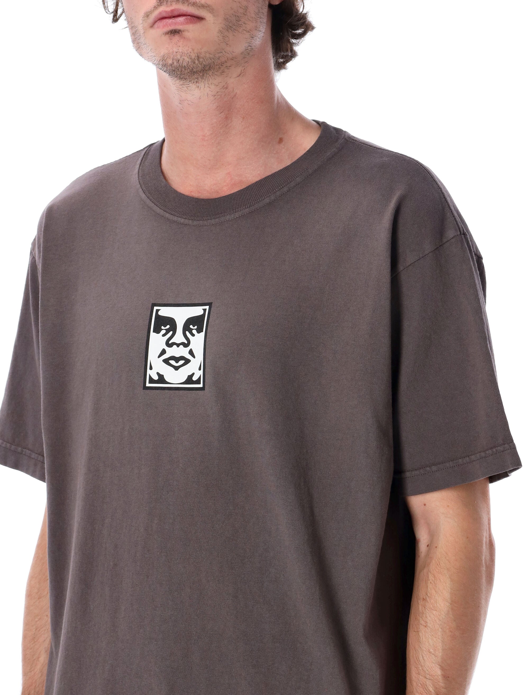 Obey Icon Face Pigment Dyed Heavyweight T-Shirt Dusty Black Cotton