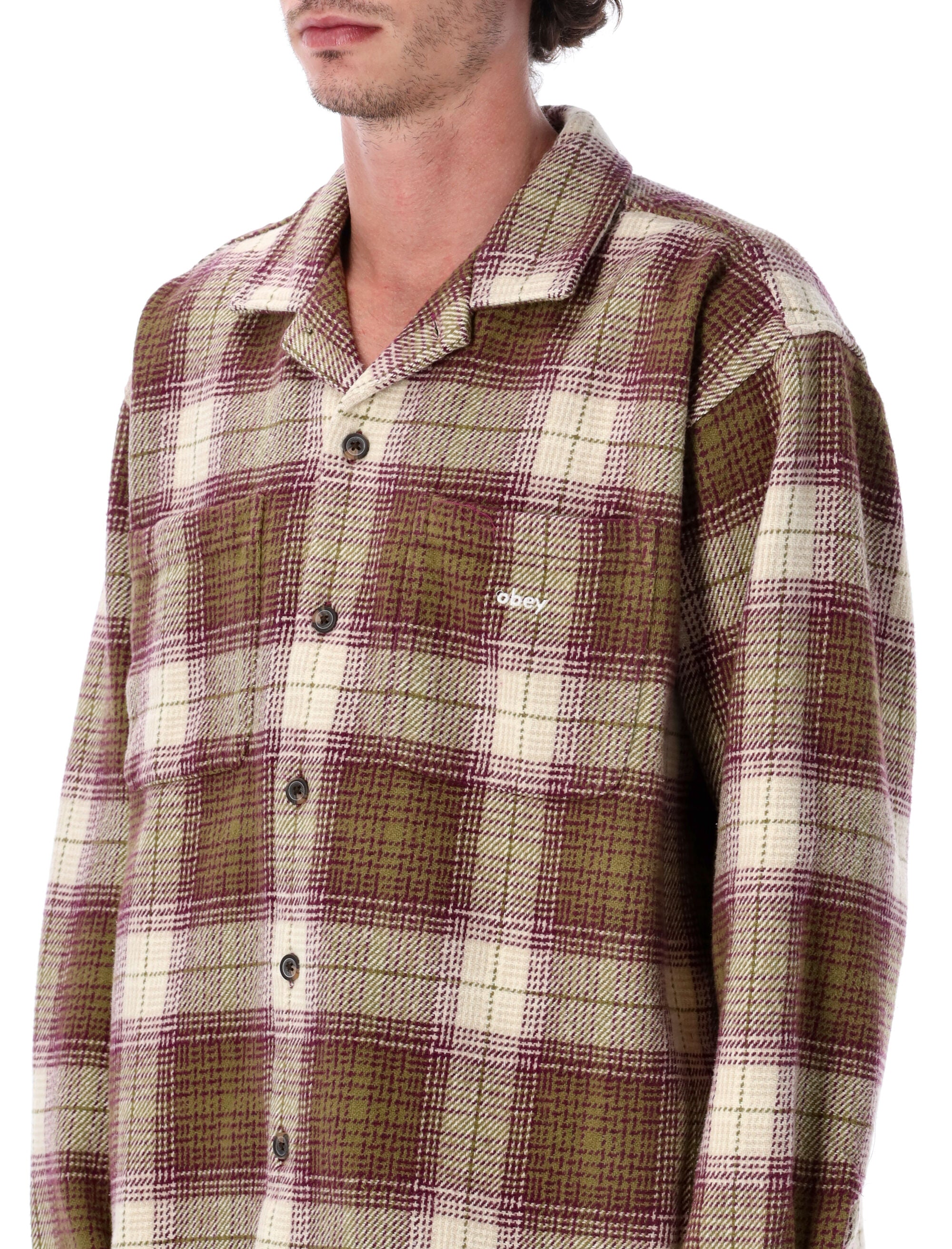 Obey Laurel Woven Cotton Plaid Shirt Moss Green