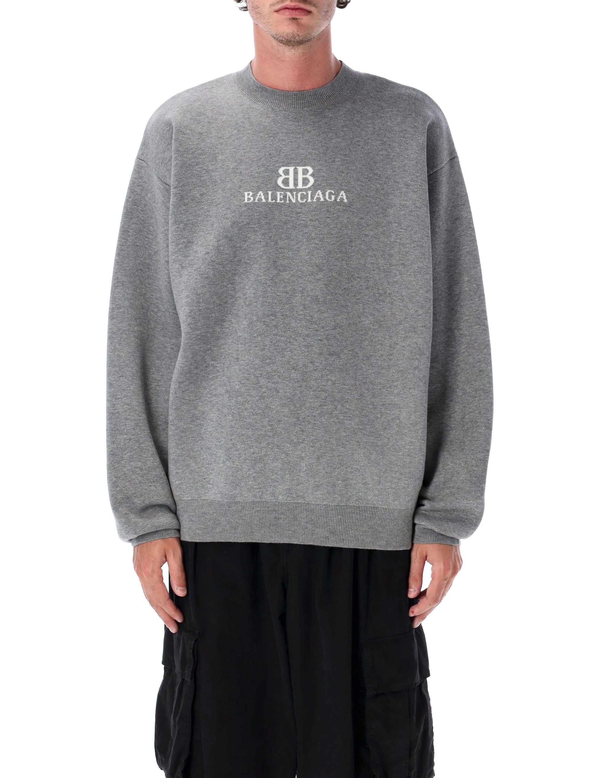 Intarsia logo sweatshirt Heather Grey/white Cotton
