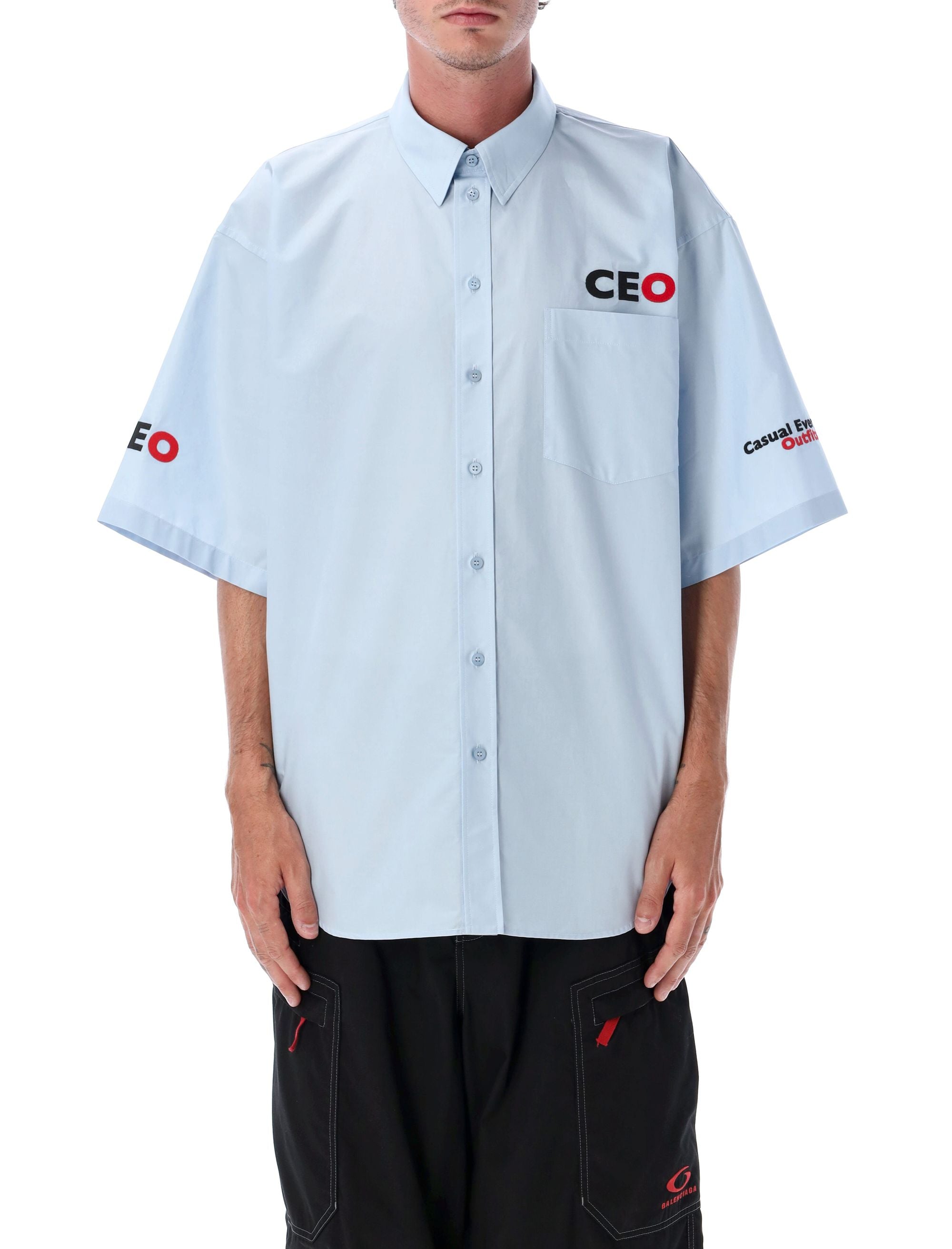 CEO uniform logo short sleeve oversized shirt Light Blue Cotton