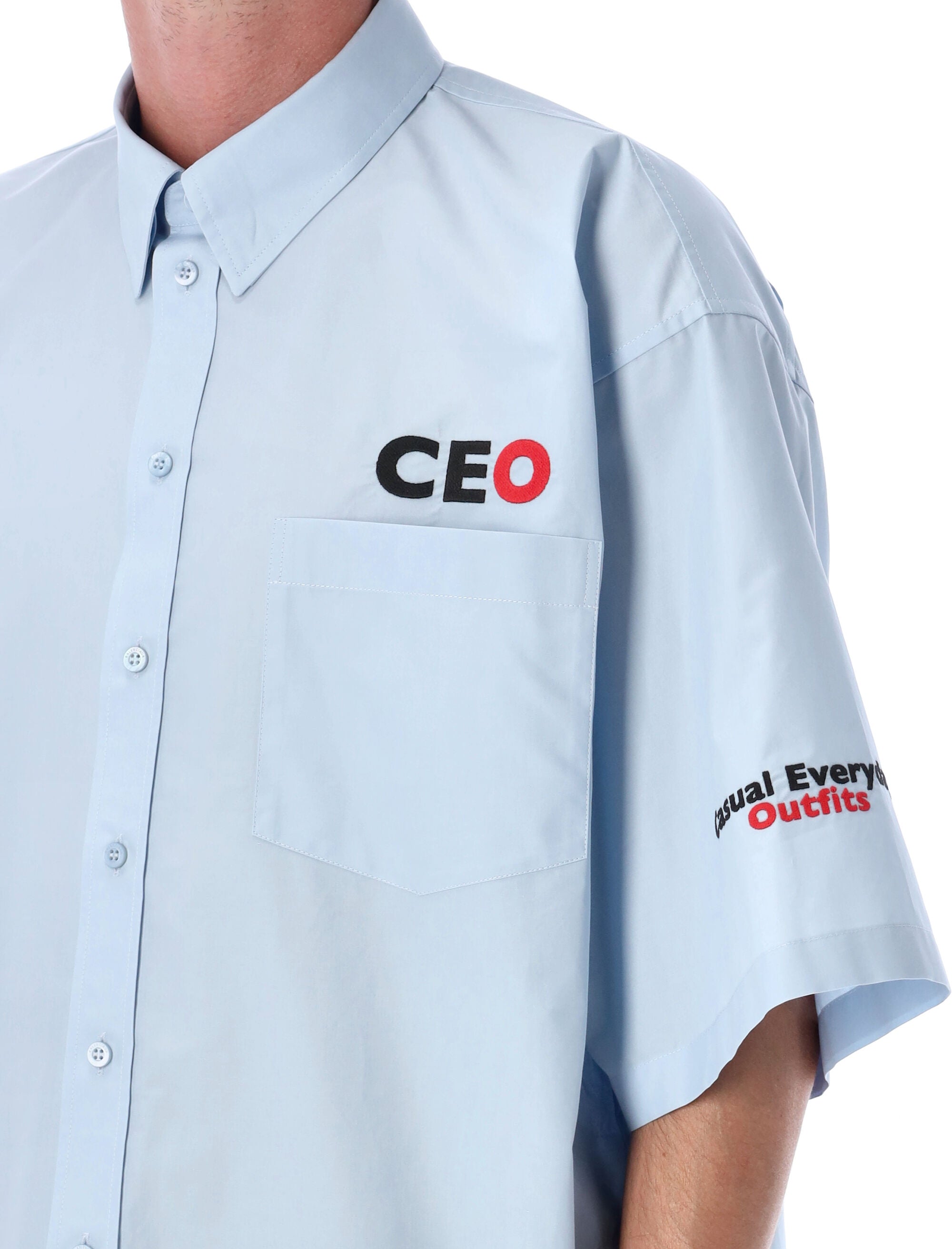 CEO uniform logo short sleeve oversized shirt Light Blue Cotton
