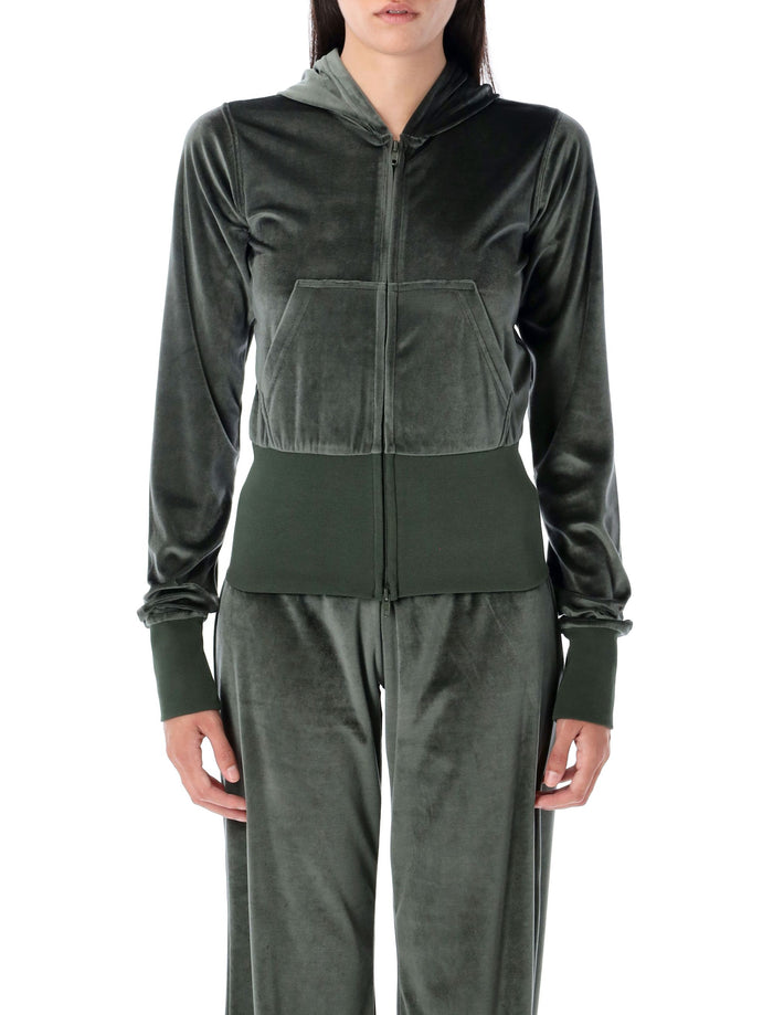 Bistretch velvet zip-up hoodie Khaki Triacetate Sweatshirt