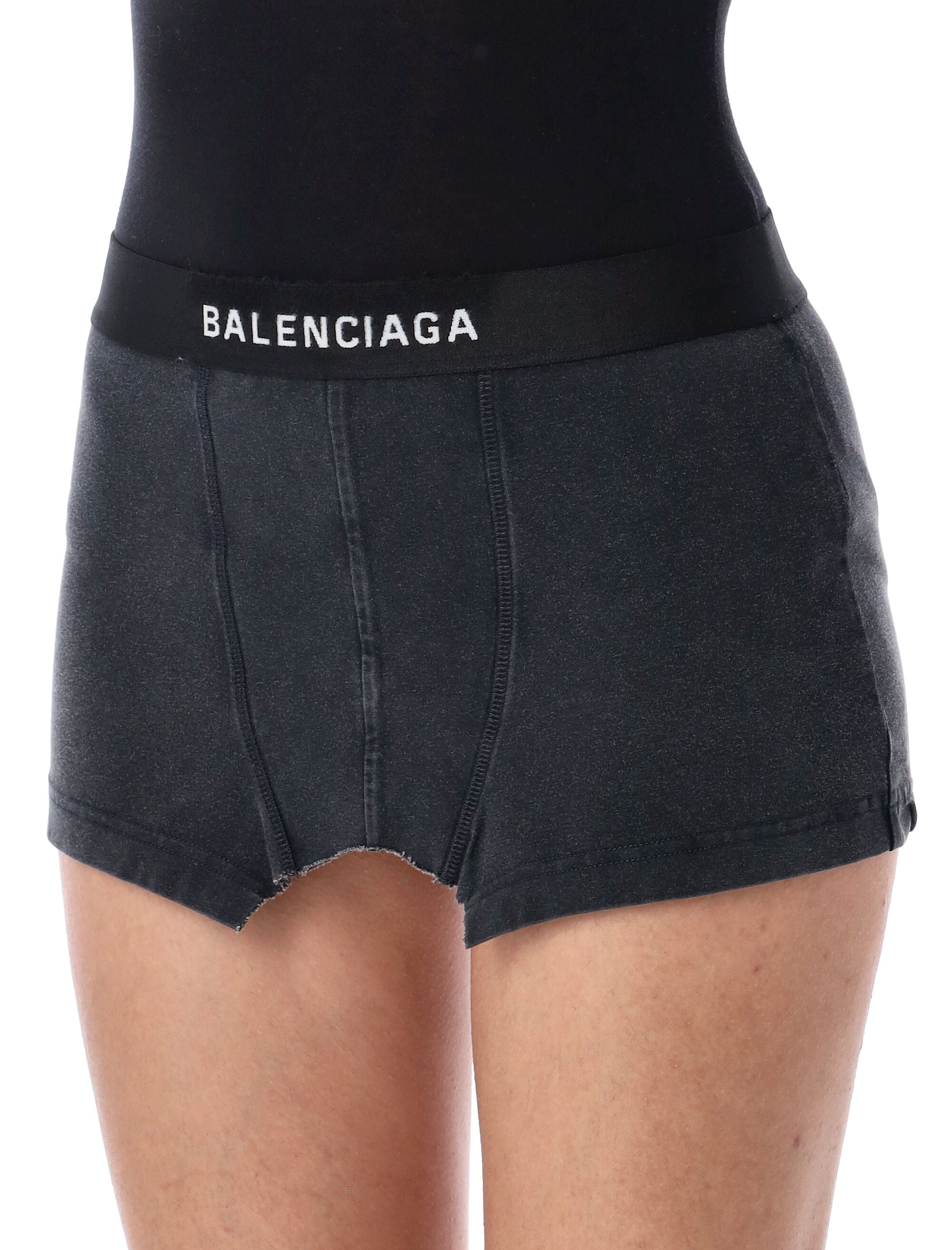 Cut-off brief skirt Faded Washed Black Cotton