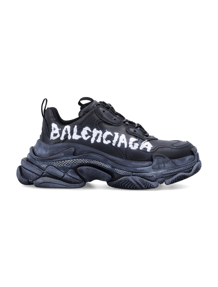 Triple S paint logo womans sneakers Black / White Polyurethane Sole