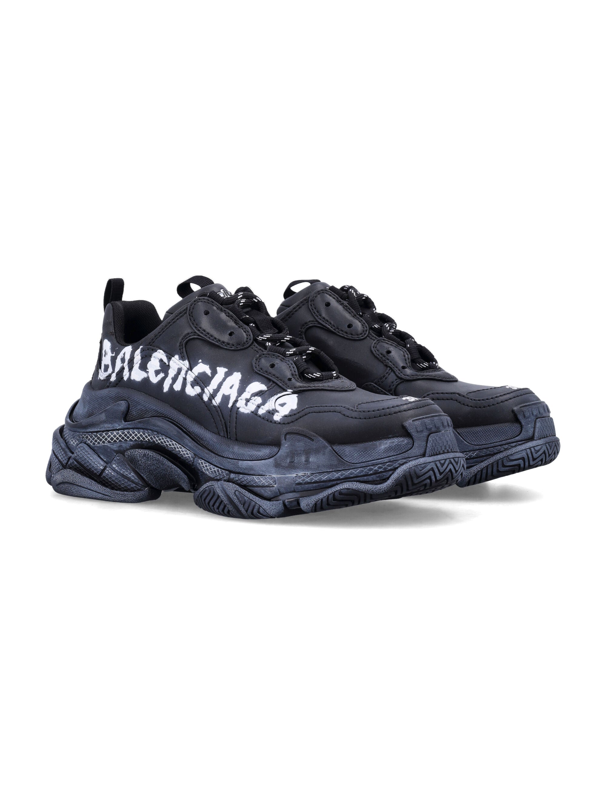 Triple S paint logo womans sneakers Black / White Polyurethane Sole
