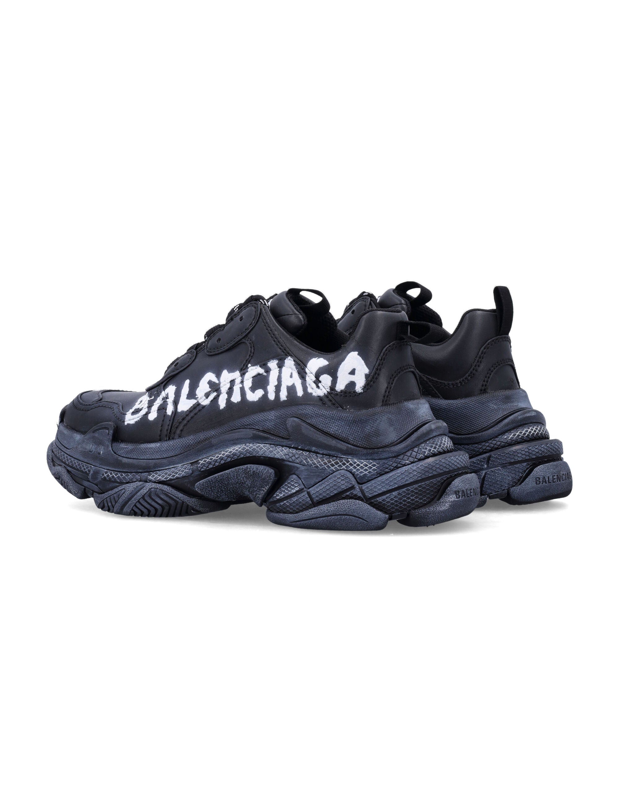 Triple S paint logo womans sneakers Black / White Polyurethane Sole