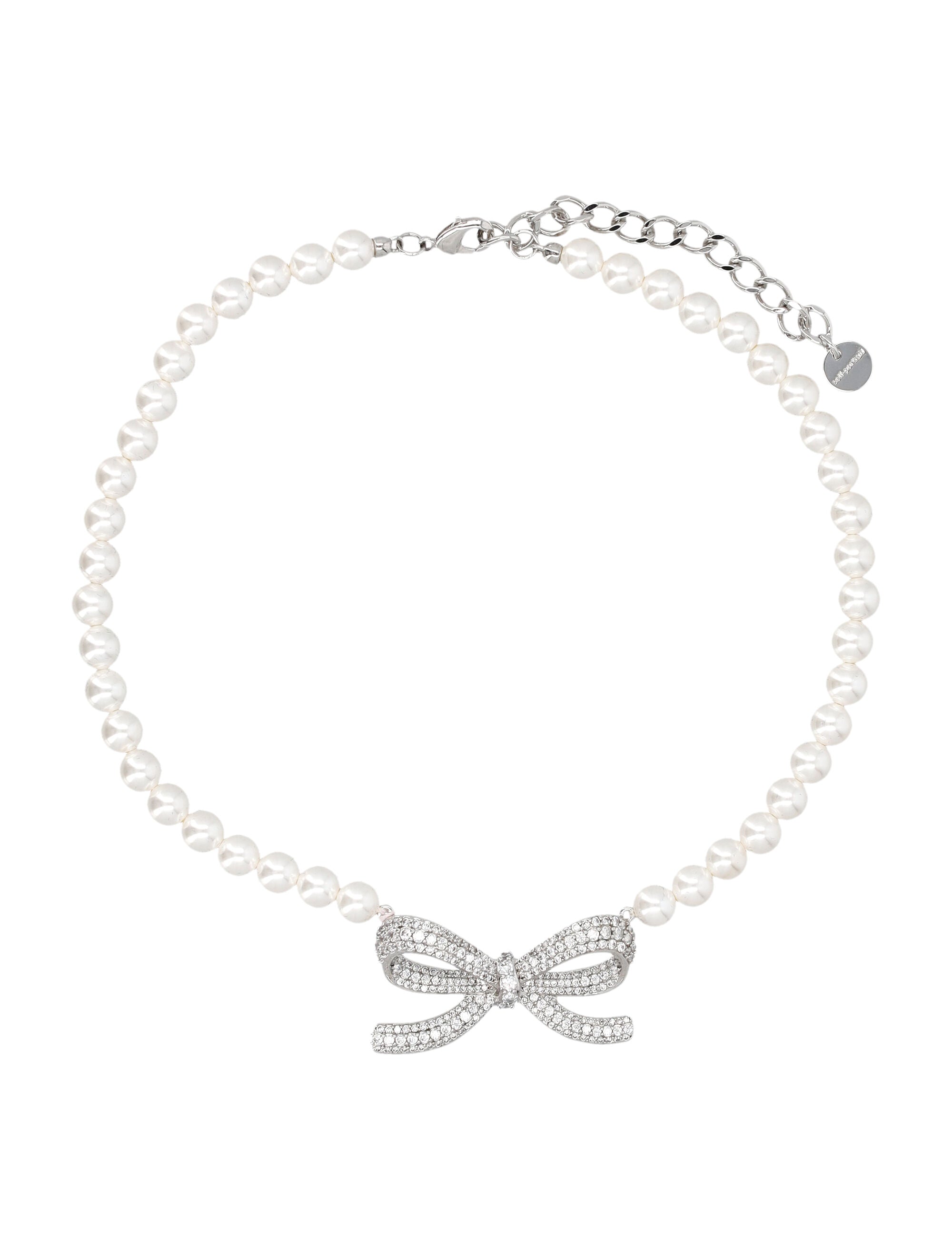 Pearl Bow Necklace Faux Brass