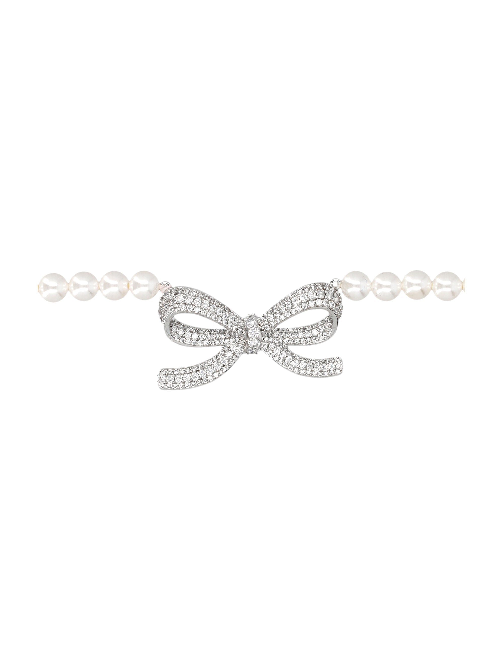 Pearl Bow Necklace Faux Brass