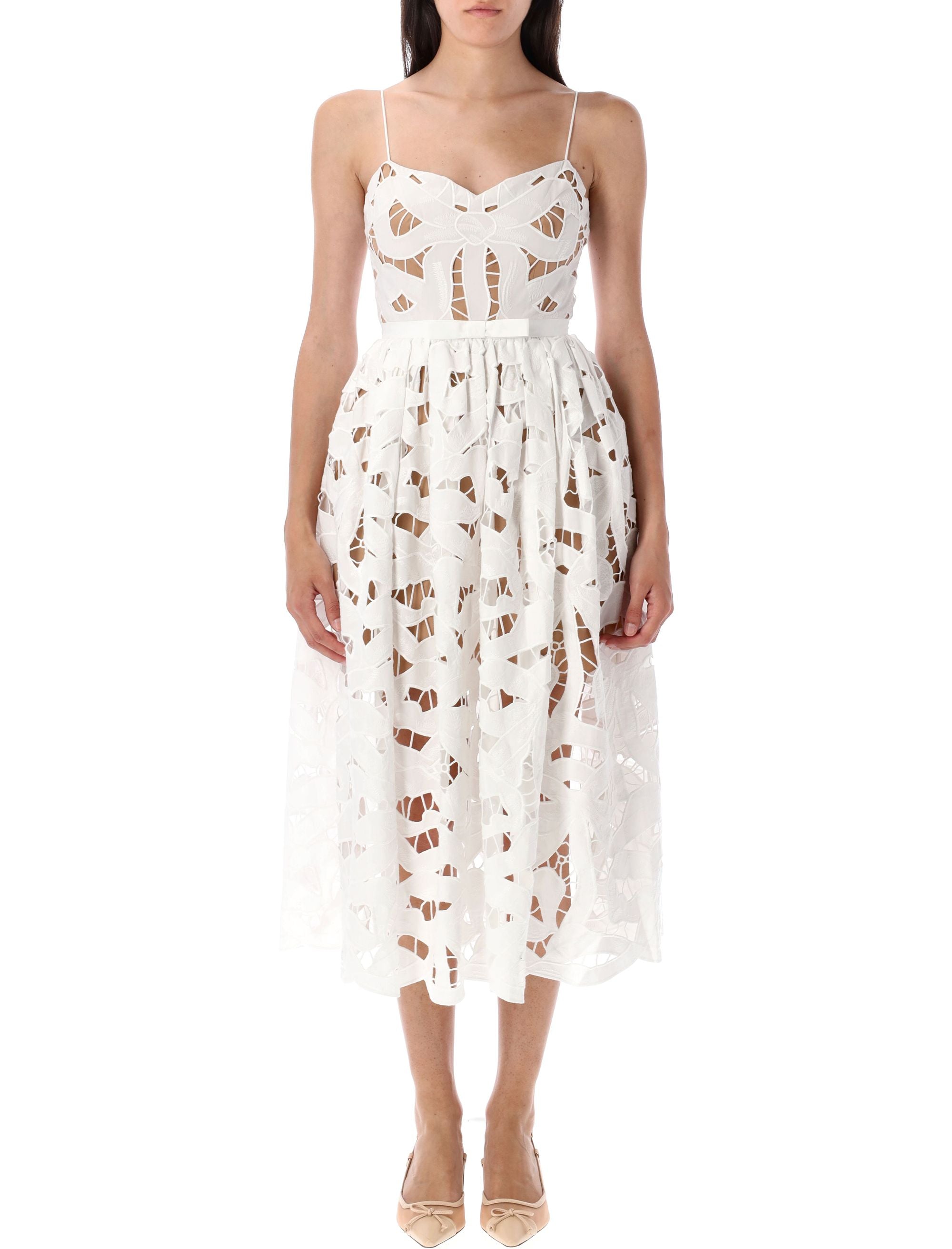 Bow embroidered midi dress White Cotton Lining