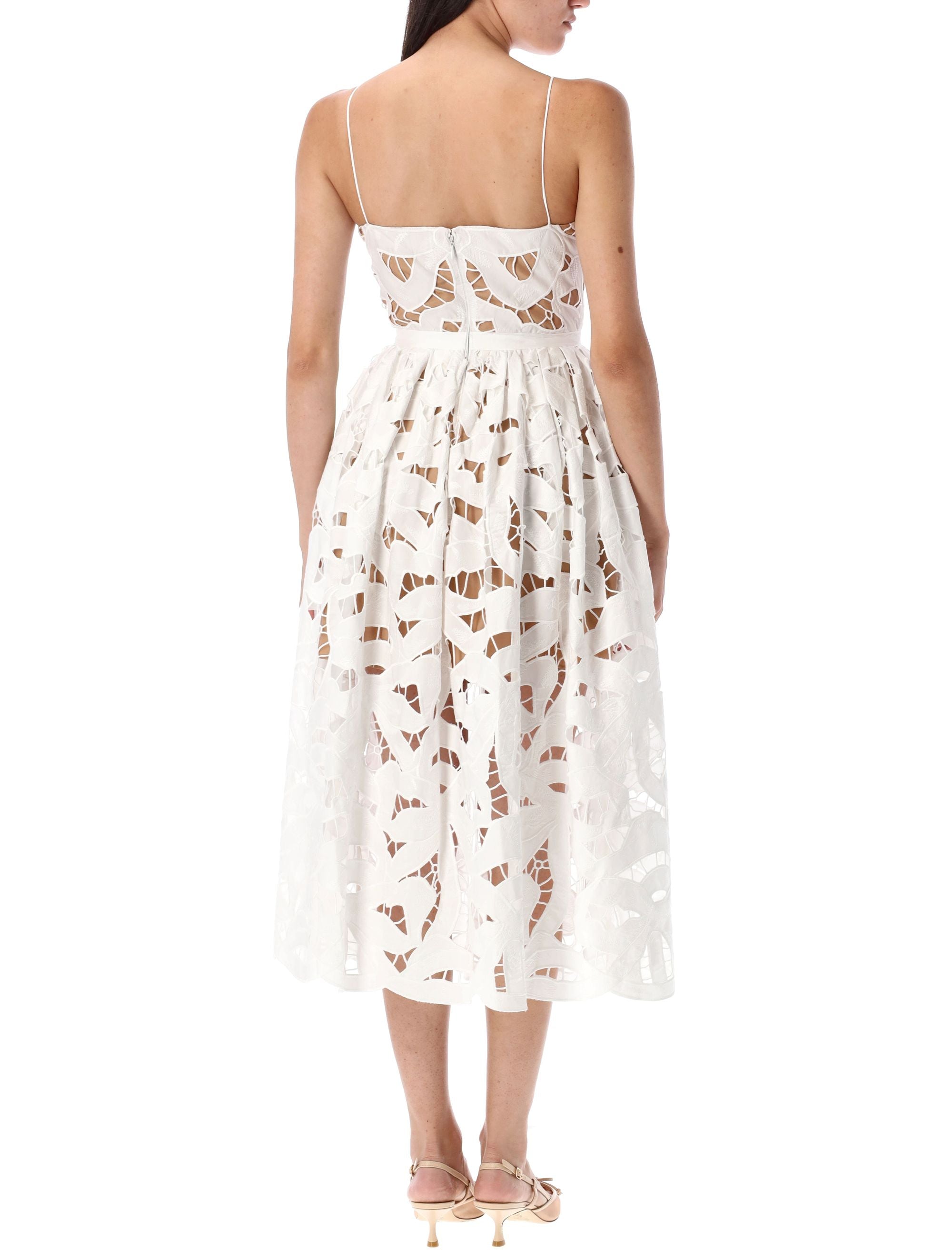 Bow embroidered midi dress White Cotton Lining