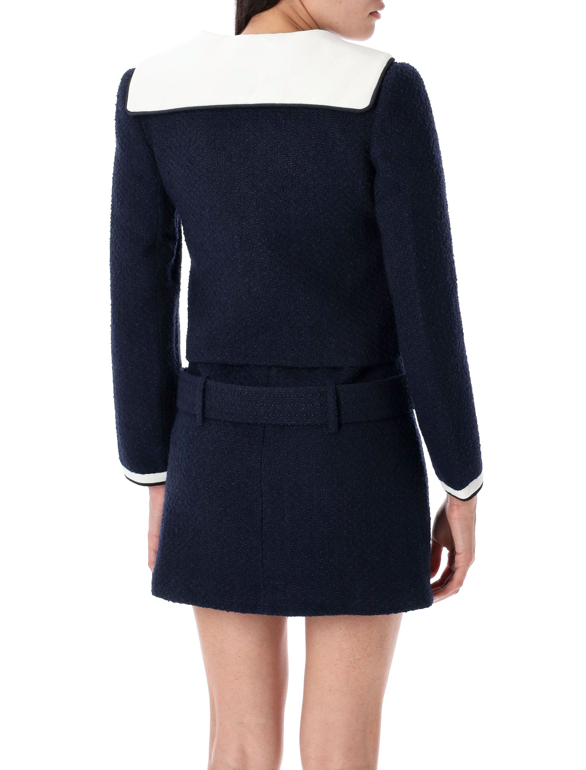 Boucle contrast collar jacket Blue Polyester