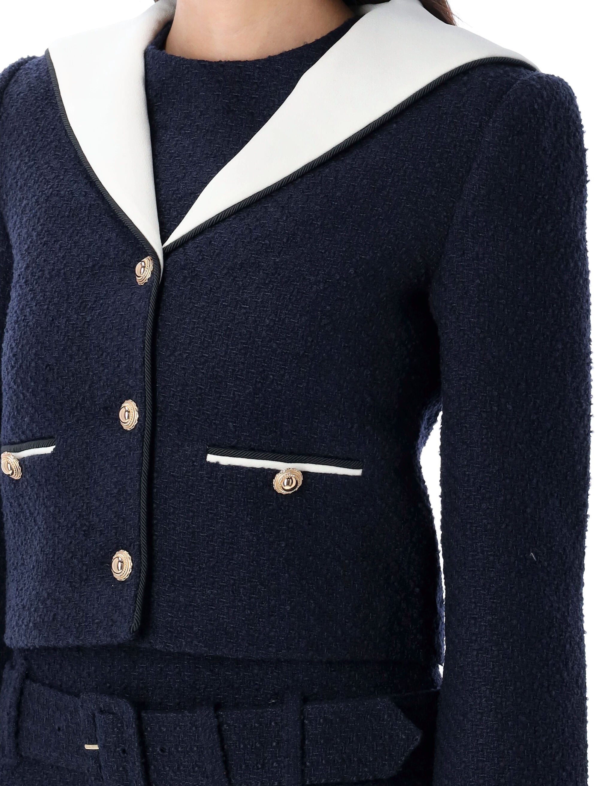 Boucle contrast collar jacket Blue Polyester