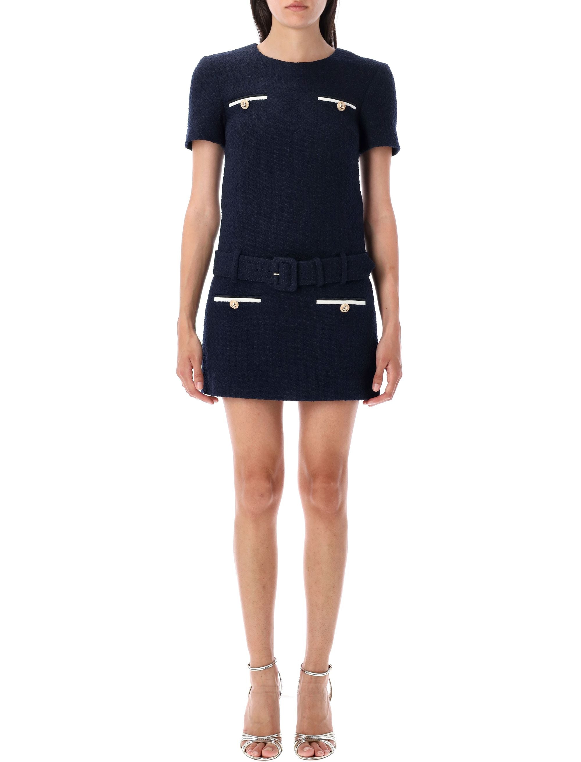 Bouclé mini dress Blue Polyester
