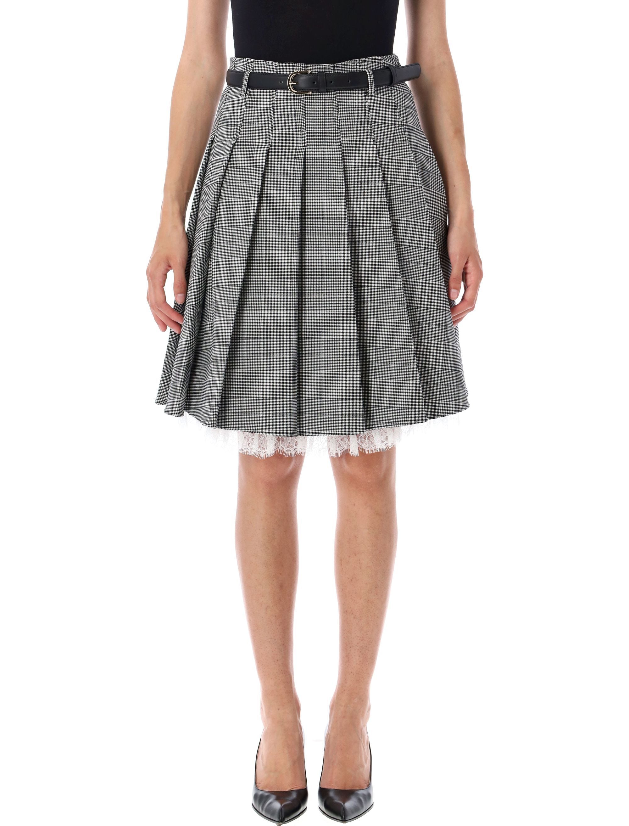 Prince Of Wales check pleated midi skirt Black White Polyester