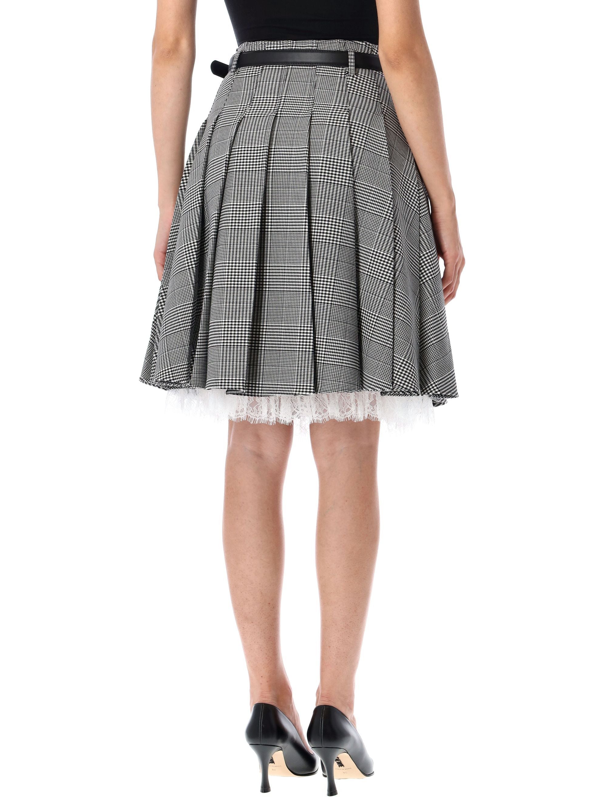 Prince Of Wales check pleated midi skirt Black White Polyester