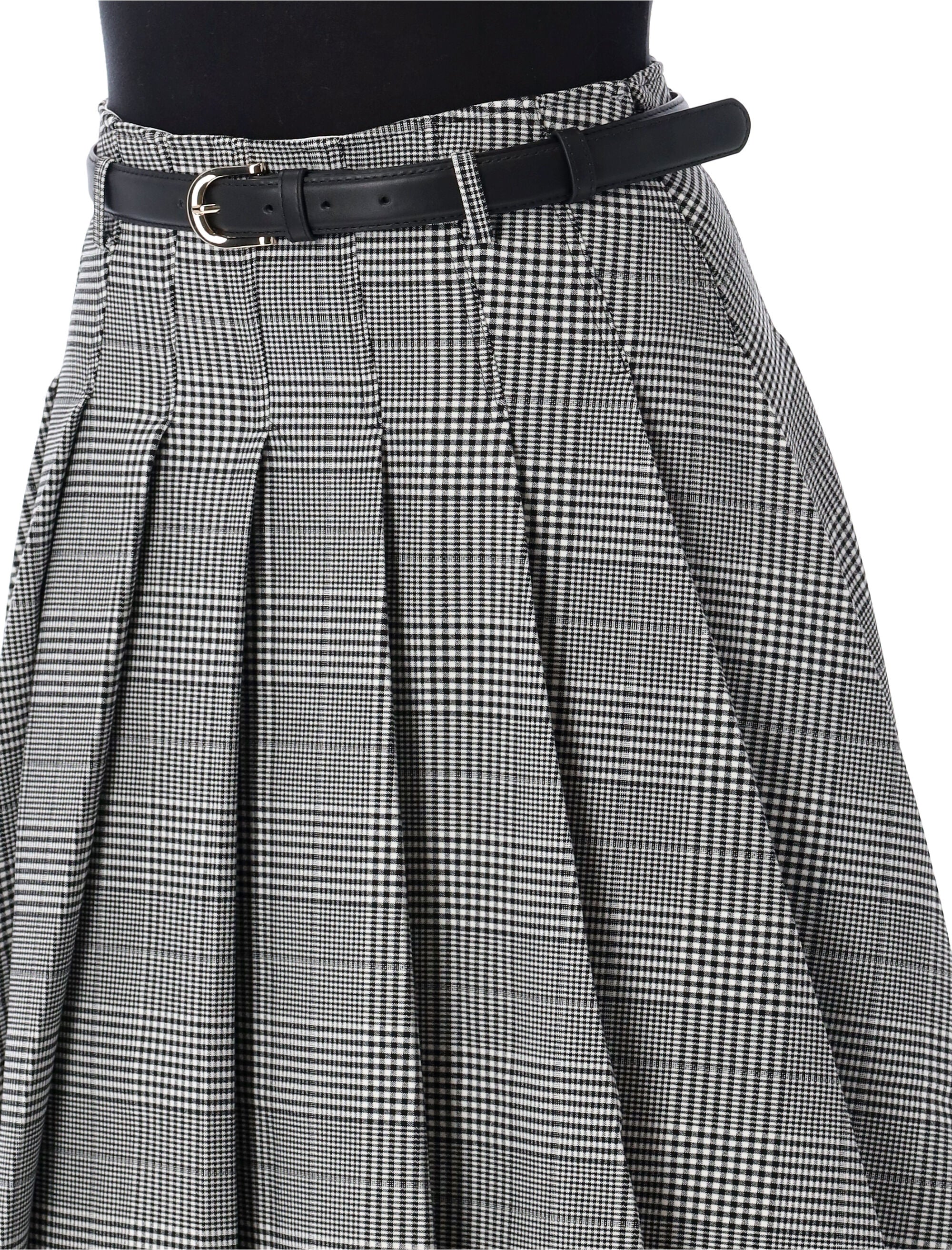 Prince Of Wales check pleated midi skirt Black White Polyester