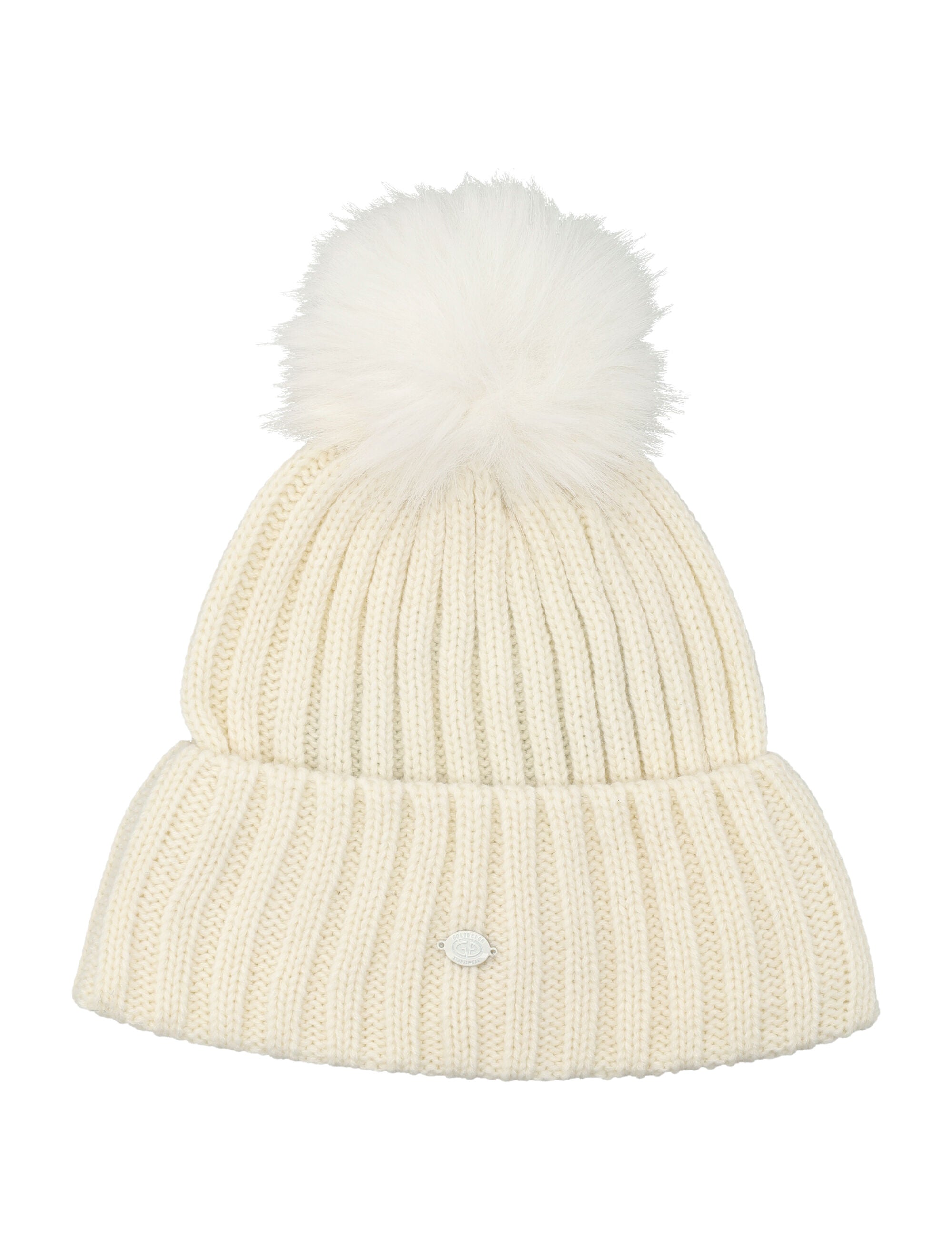 Goldbergh Una beanie with pompon in chunky knit Cream White Acrylic Hat