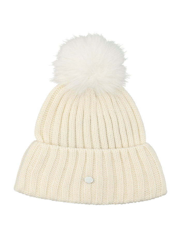 Goldbergh Una beanie with pompon in chunky knit Cream White Acrylic Hat