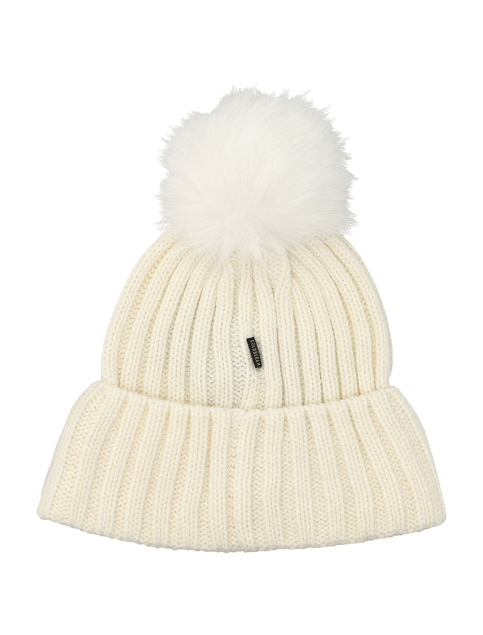 Goldbergh Una beanie with pompon in chunky knit Cream White Acrylic Hat