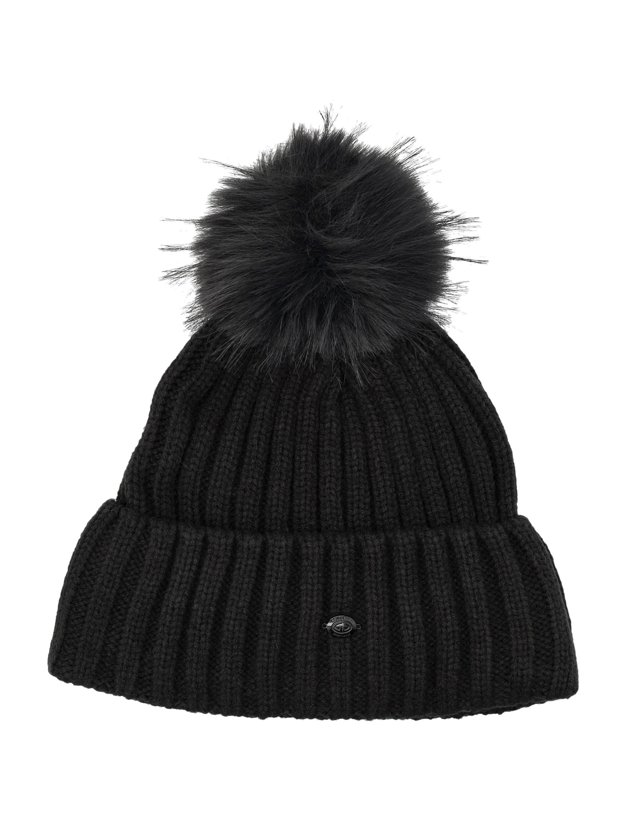 Goldbergh Una beanie with pompon in chunky knit Black Acrylic Hat