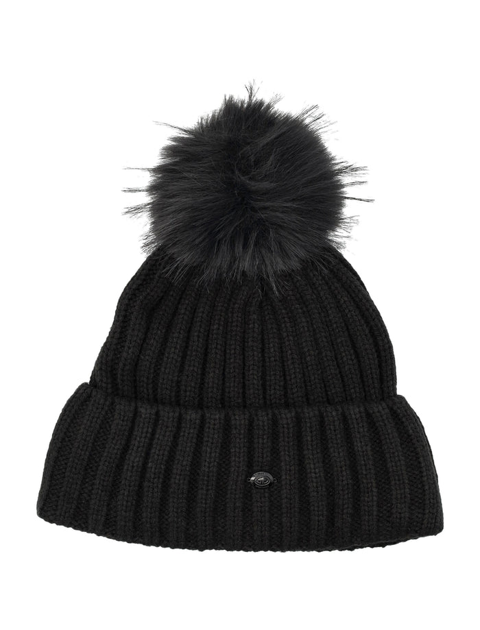 Goldbergh Una beanie with pompon in chunky knit Black Acrylic Hat