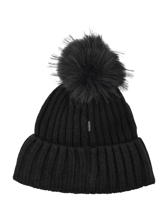 Goldbergh Una beanie with pompon in chunky knit Black Acrylic Hat