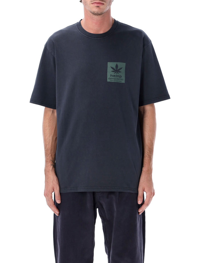 Gramicci Hemp Pigment-Dyed Graphic T-Shirt Navy Pigment Cotton