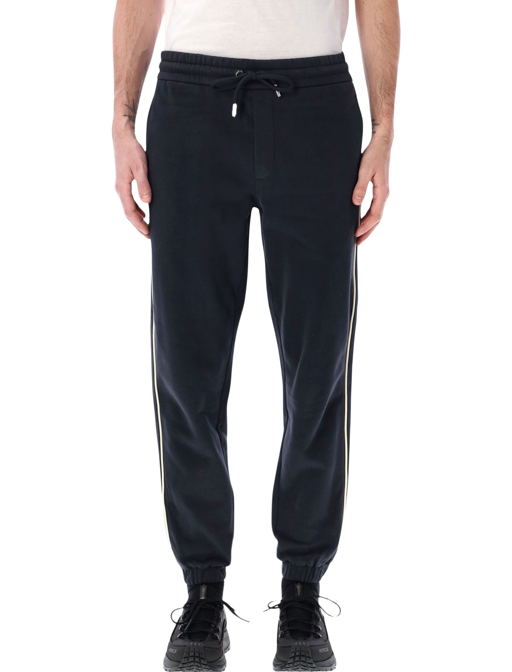 Moncler stripe-trimmed cotton sweatpants Navy