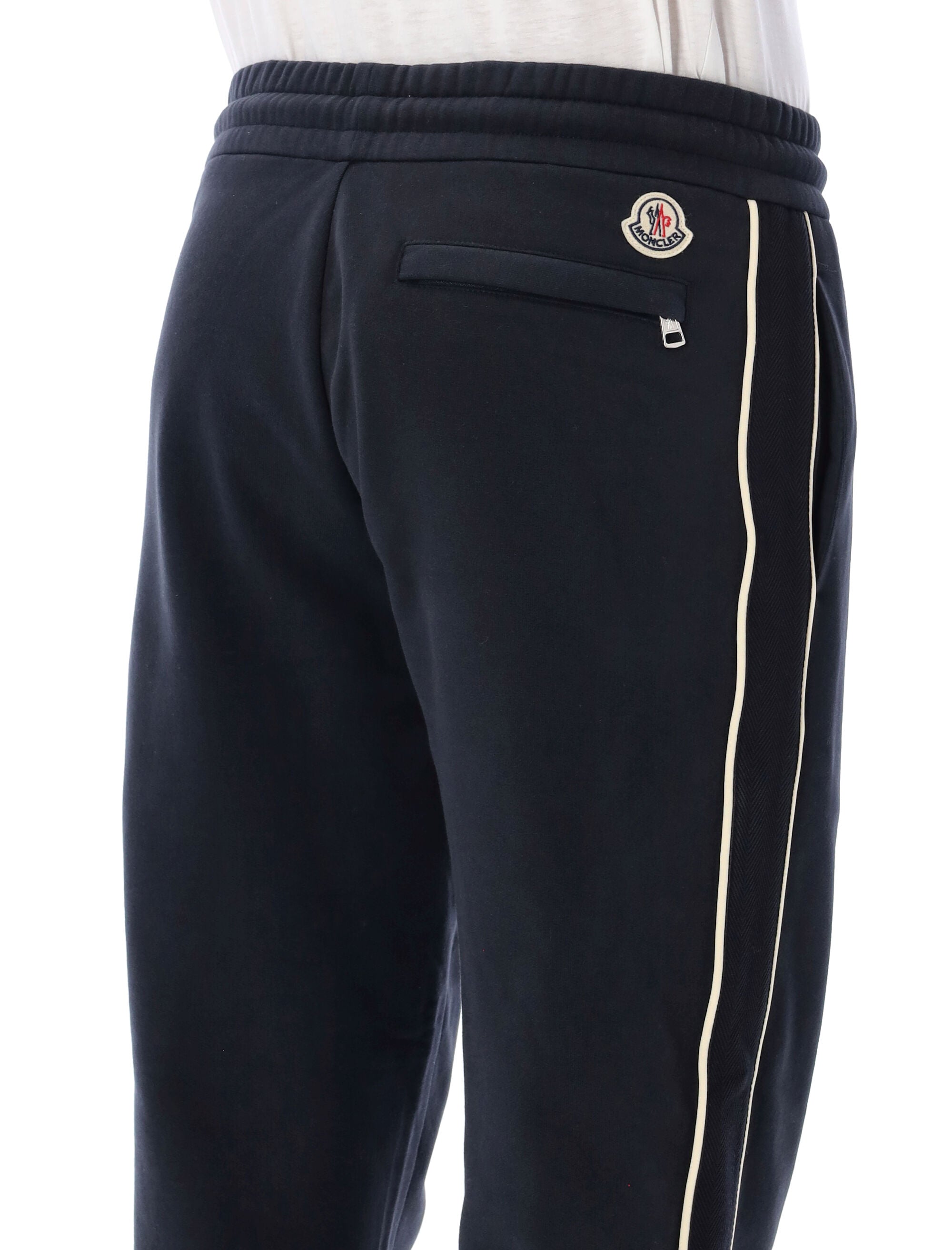 Moncler stripe-trimmed cotton sweatpants Navy