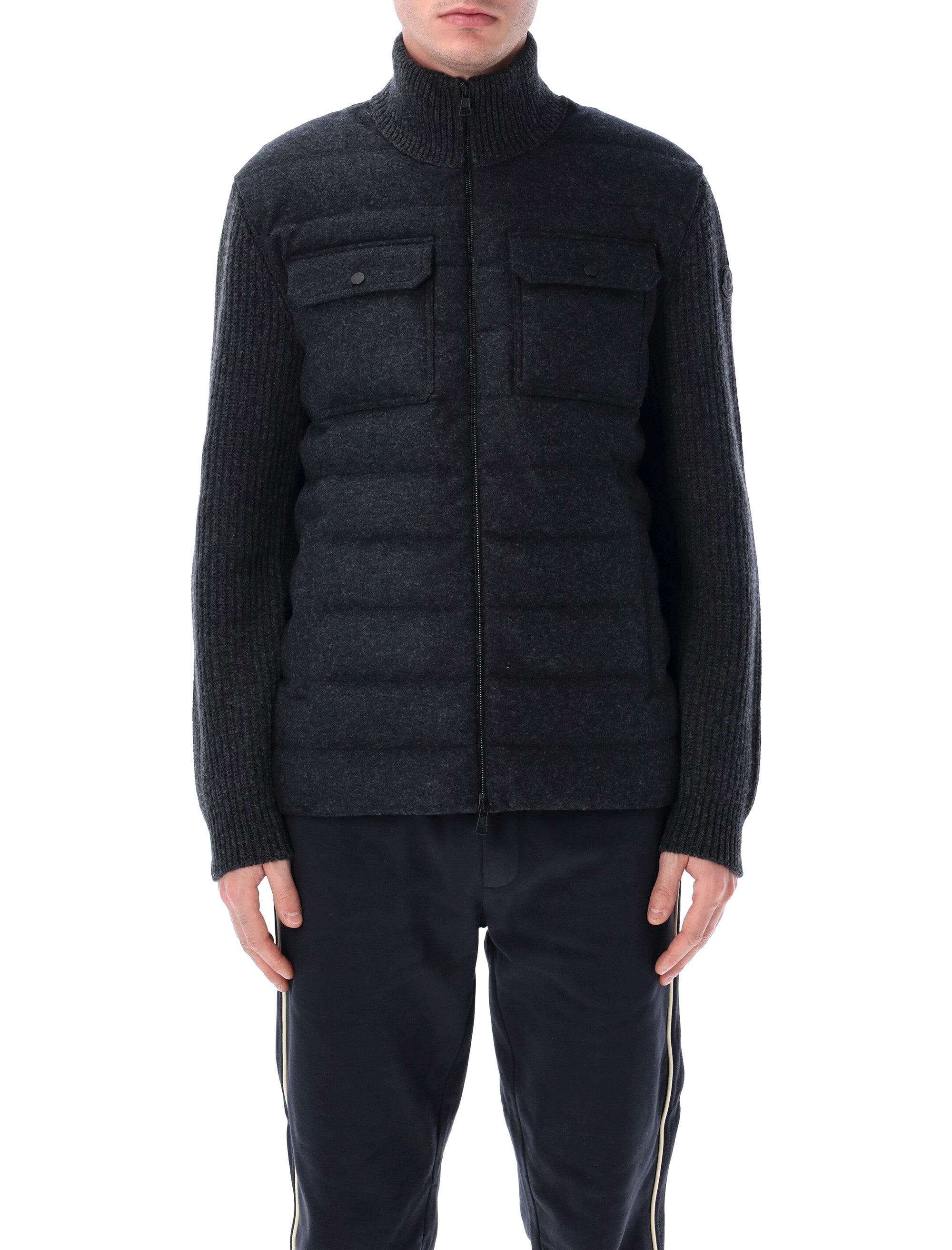 Moncler padded wool zip-up cardigan Dark Grey Virgin Lining