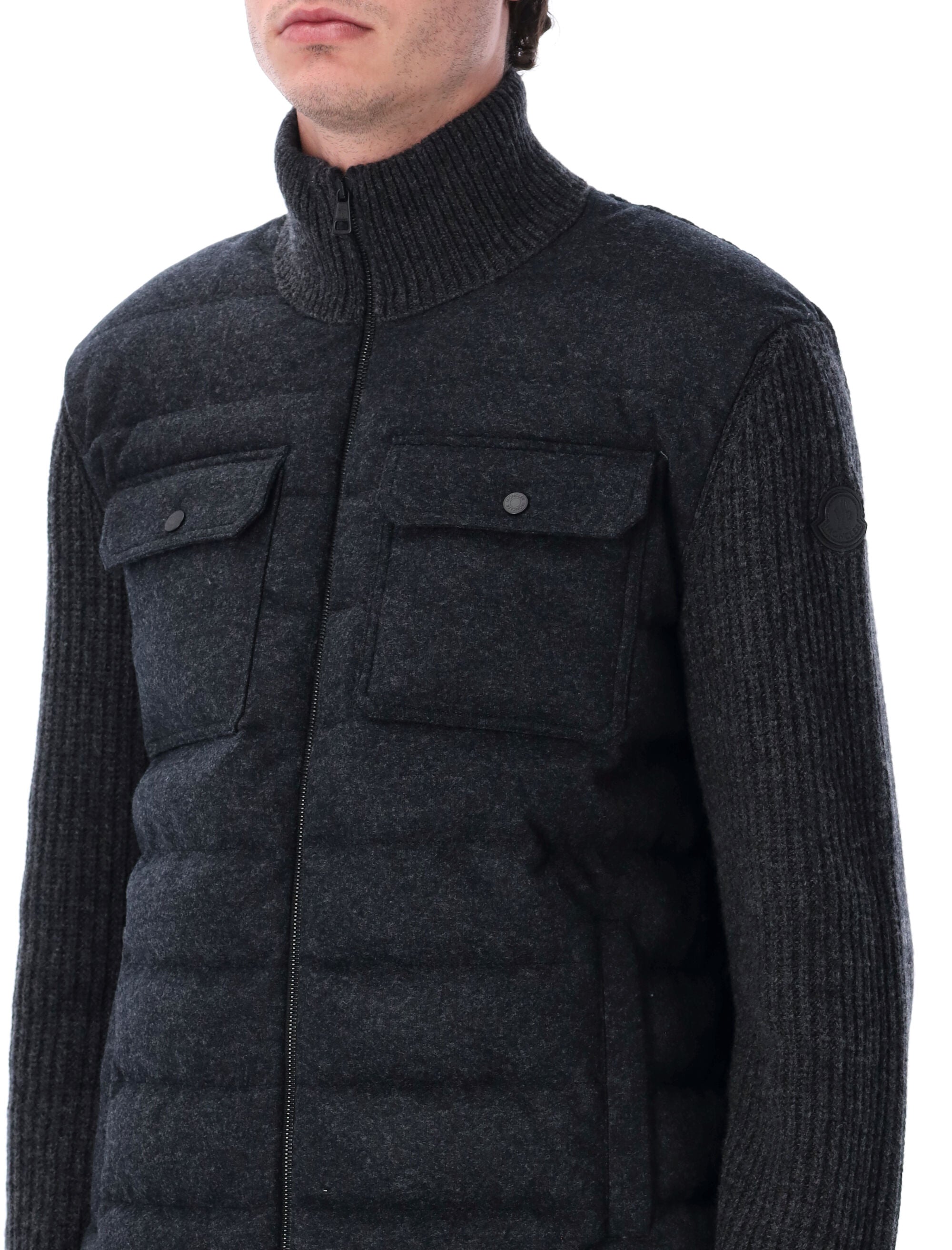 Moncler padded wool zip-up cardigan Dark Grey Virgin Lining