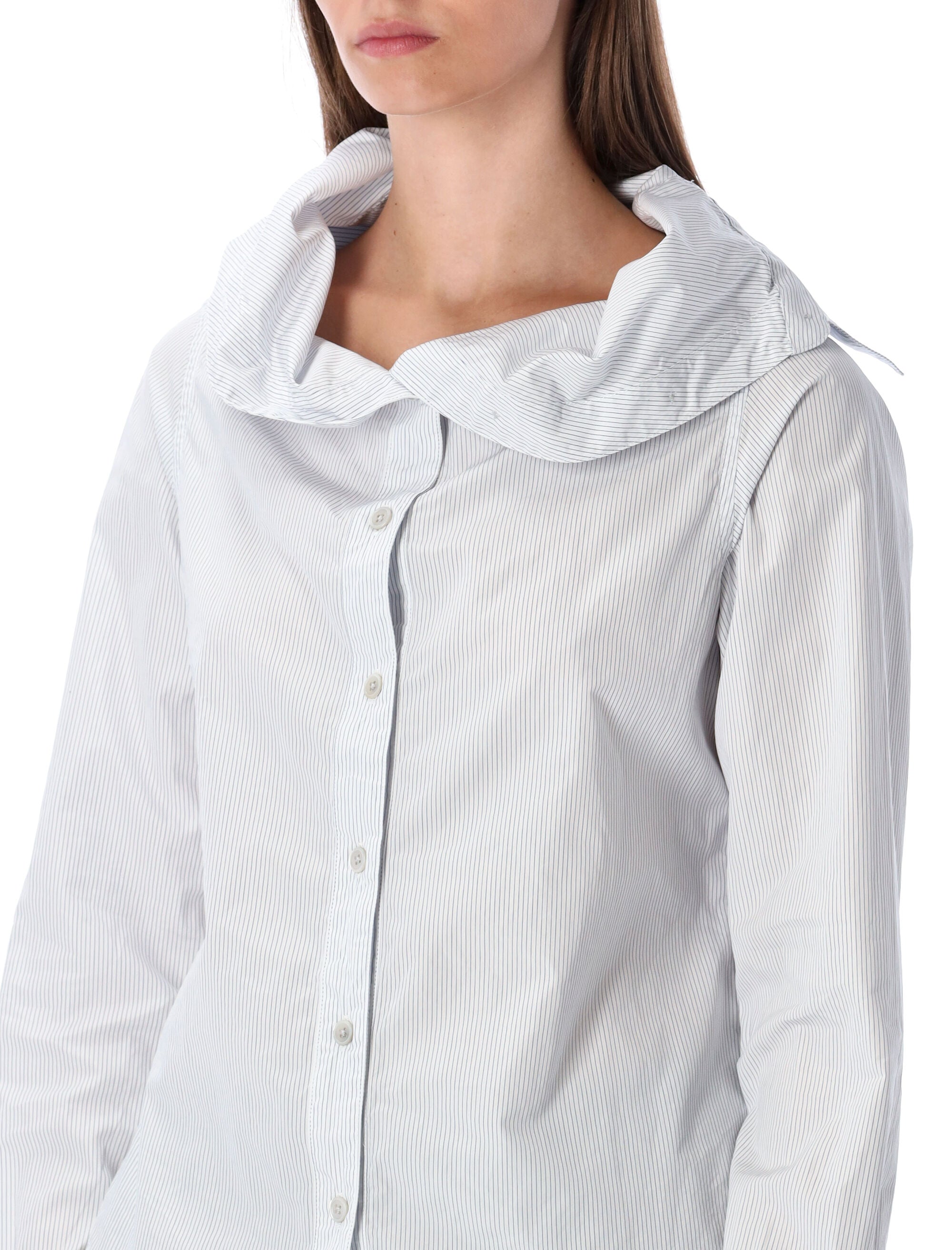 Our Legacy Kaonashi striped poplin shirt with collapsed collar Pinstripe White Cotton