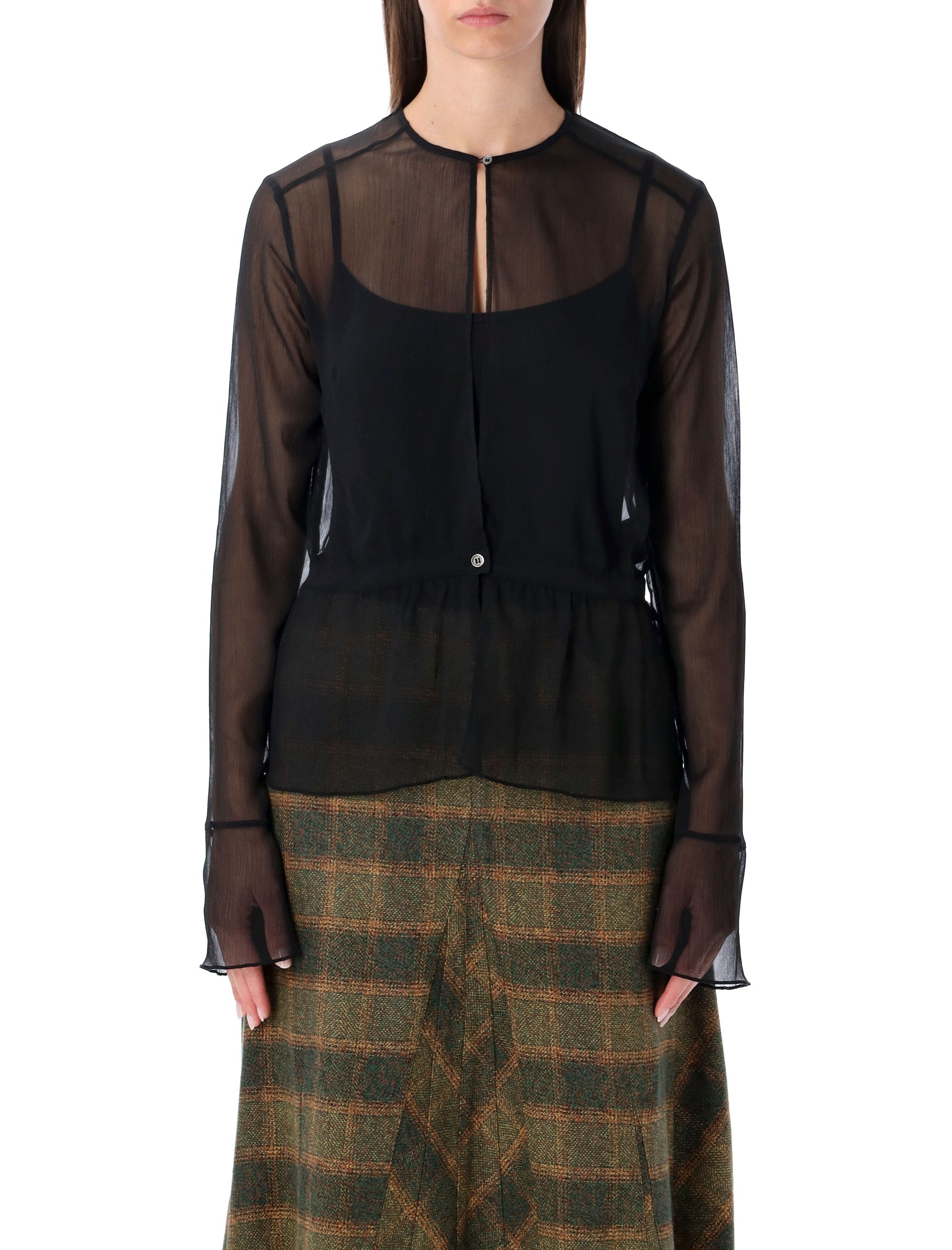 Our Legacy Black Sheer Crinkle Waist Blouse Polyester