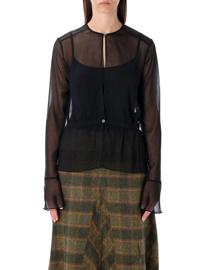 Our Legacy Black Sheer Crinkle Waist Blouse Polyester