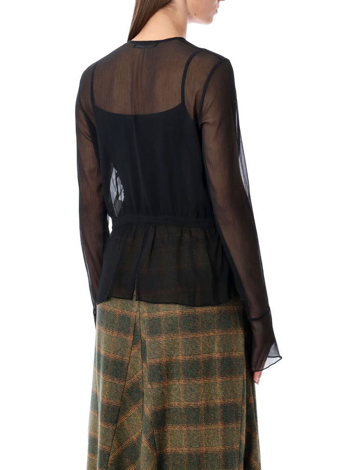 Our Legacy Black Sheer Crinkle Waist Blouse Polyester